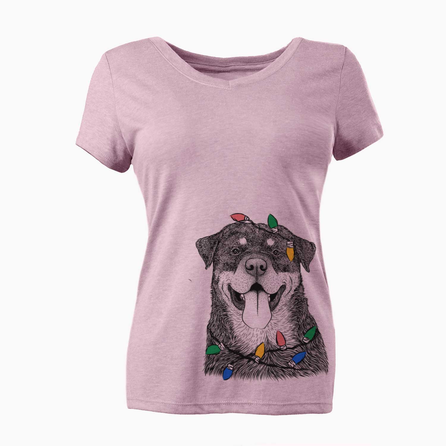 Christmas Lights Romeo the Rottweiler - Women's V-neck Shirt