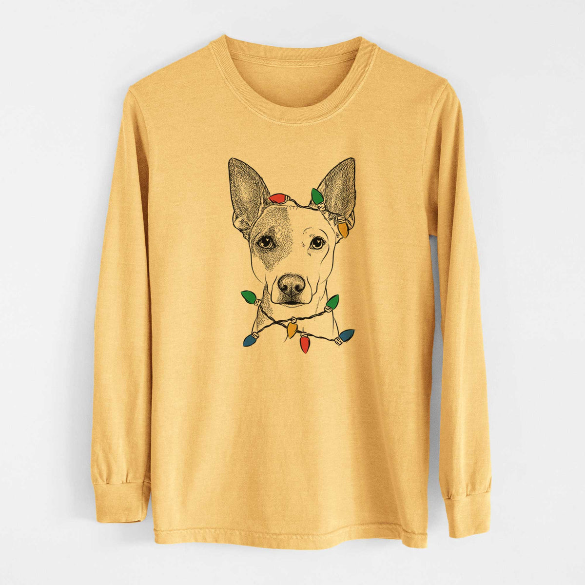 Christmas Lights Roo the Mixed Breed - Heavyweight 100% Cotton Long Sleeve