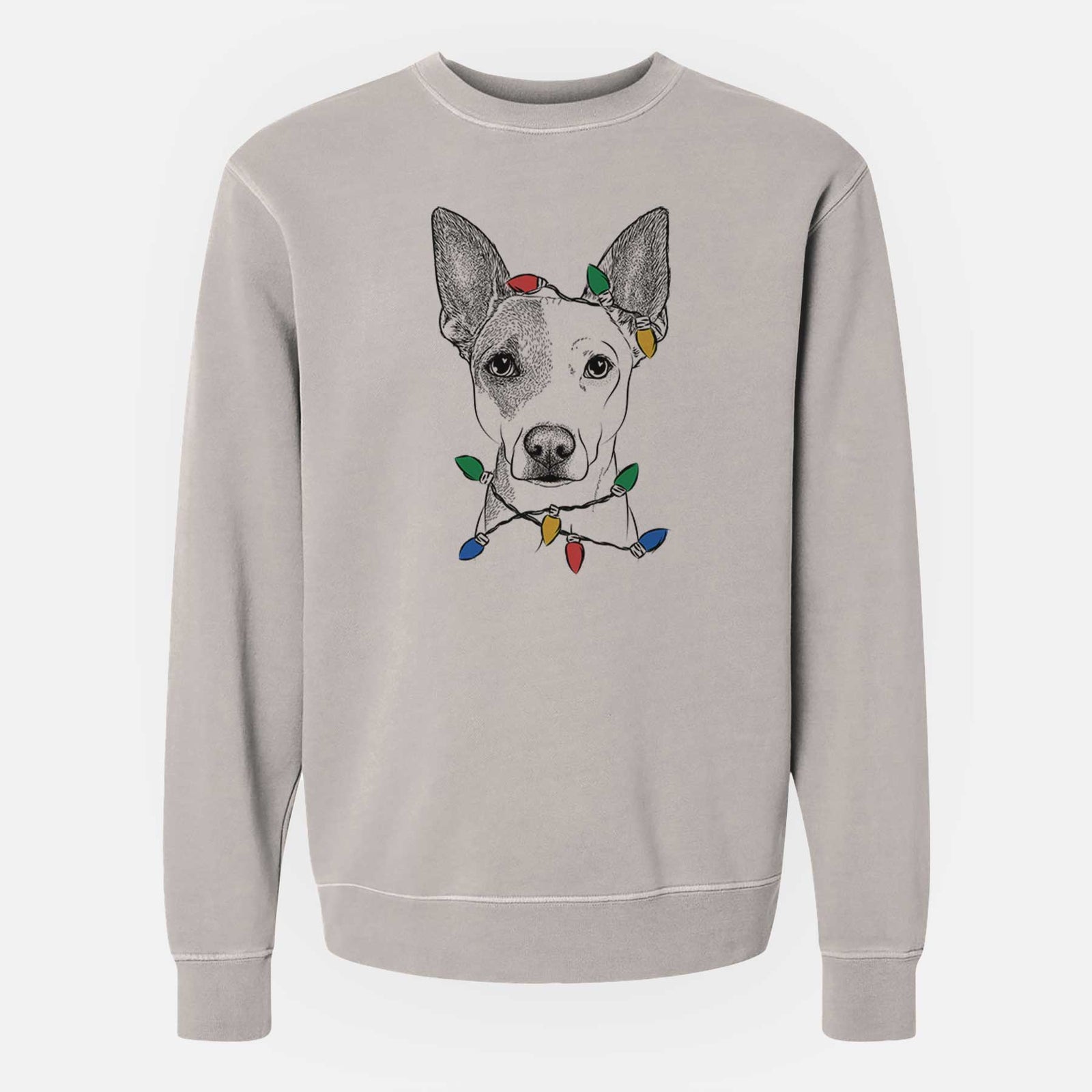 Christmas Lights Roo the Mixed Breed - Unisex Pigment Dyed Crew Sweatshirt