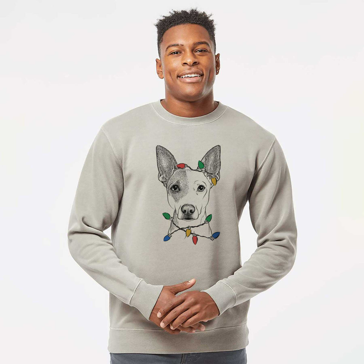 Christmas Lights Roo the Mixed Breed - Unisex Pigment Dyed Crew Sweatshirt