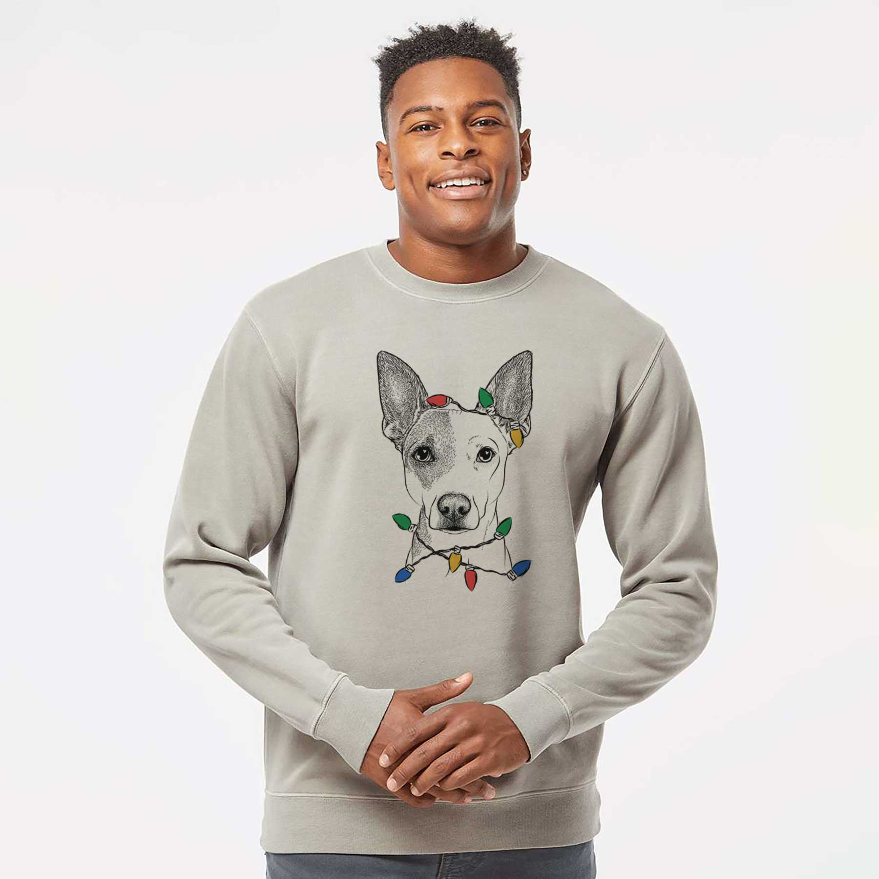 Christmas Lights Roo the Mixed Breed - Unisex Pigment Dyed Crew Sweatshirt