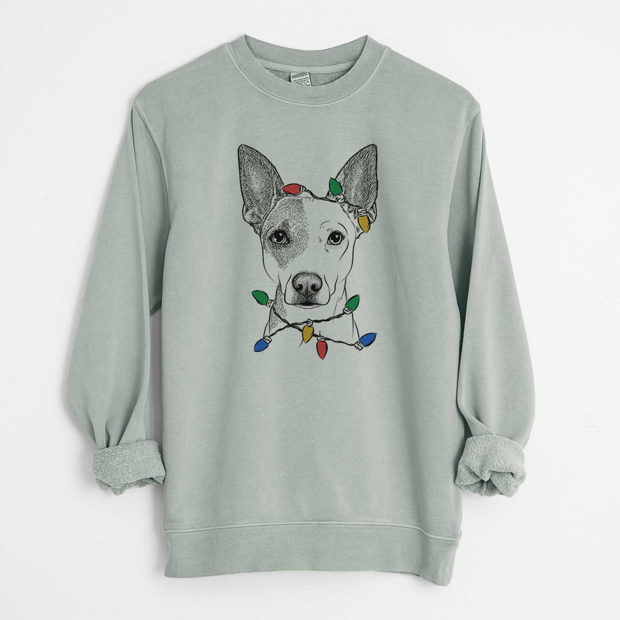 Christmas Lights Roo the Mixed Breed - Unisex Pigment Dyed Crew Sweatshirt