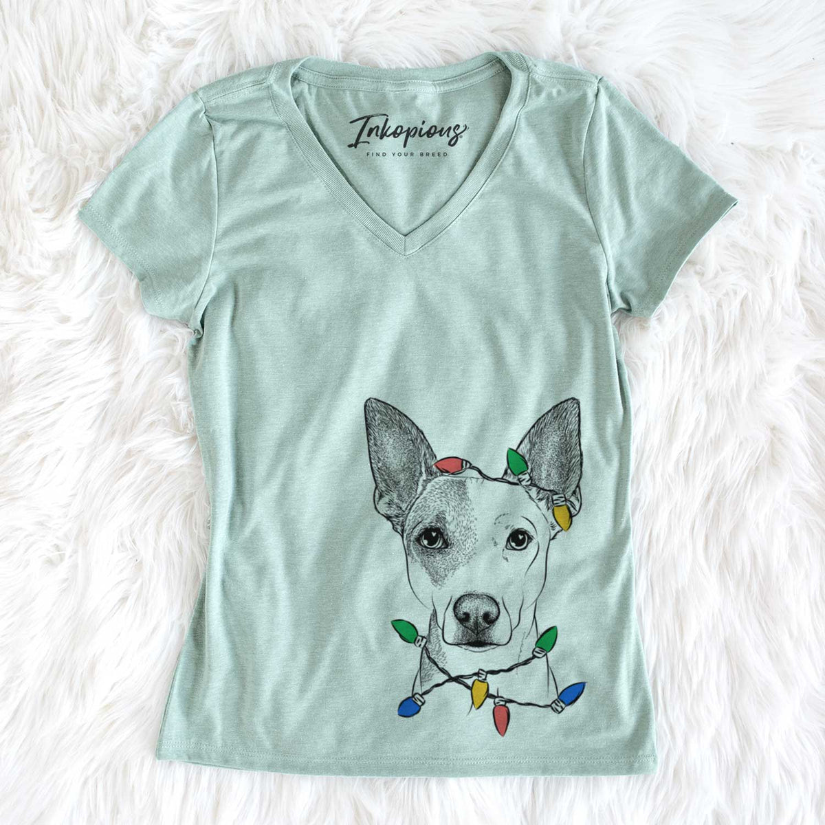 Christmas Lights Roo the Mixed Breed - Women&#39;s V-neck Shirt