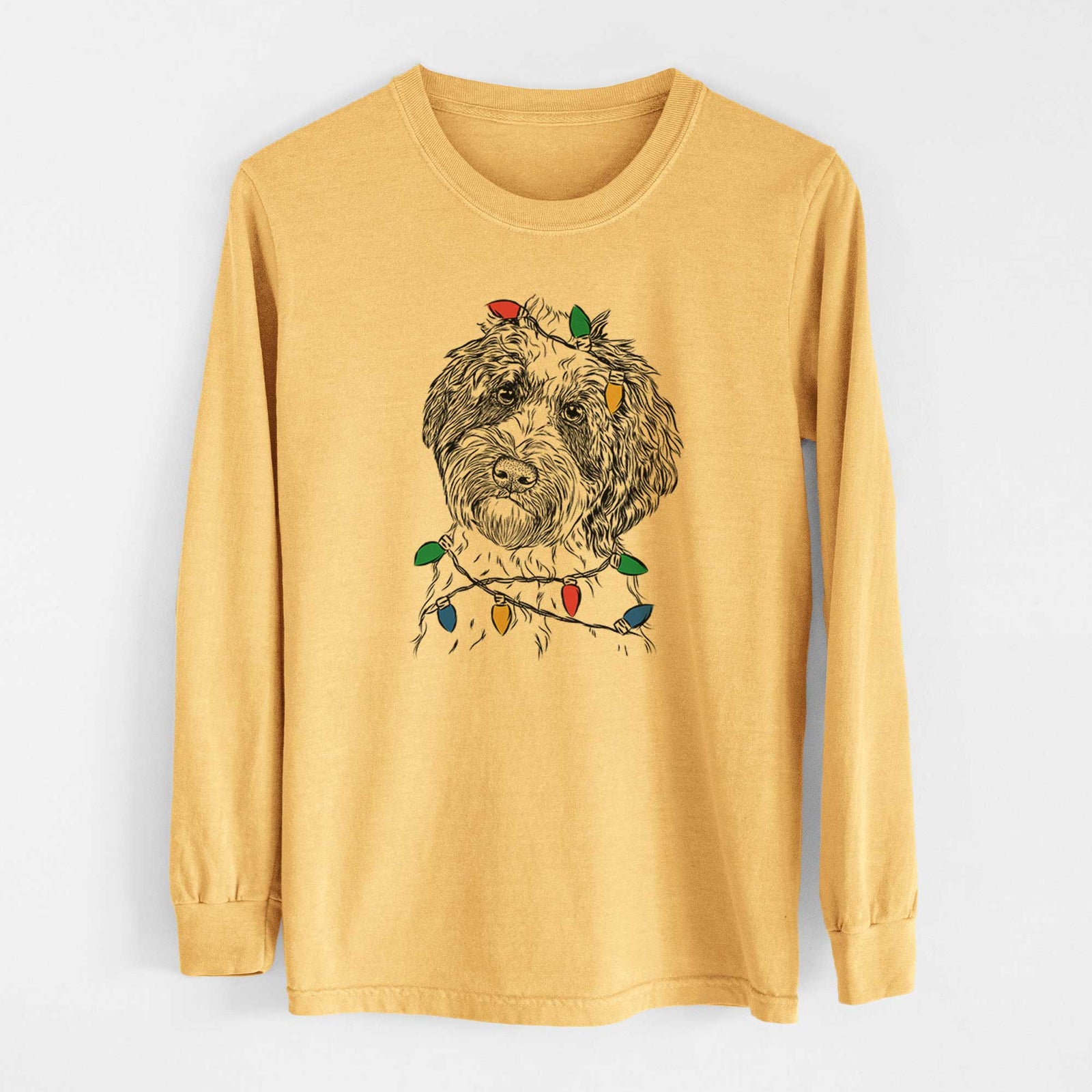Christmas Lights Rooney the Aussiedoodle - Heavyweight 100% Cotton Long Sleeve