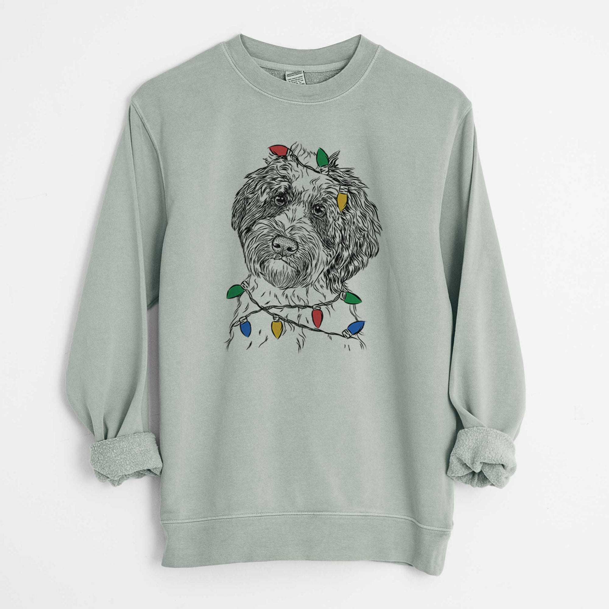 Christmas Lights Rooney the Aussiedoodle - Unisex Pigment Dyed Crew Sweatshirt