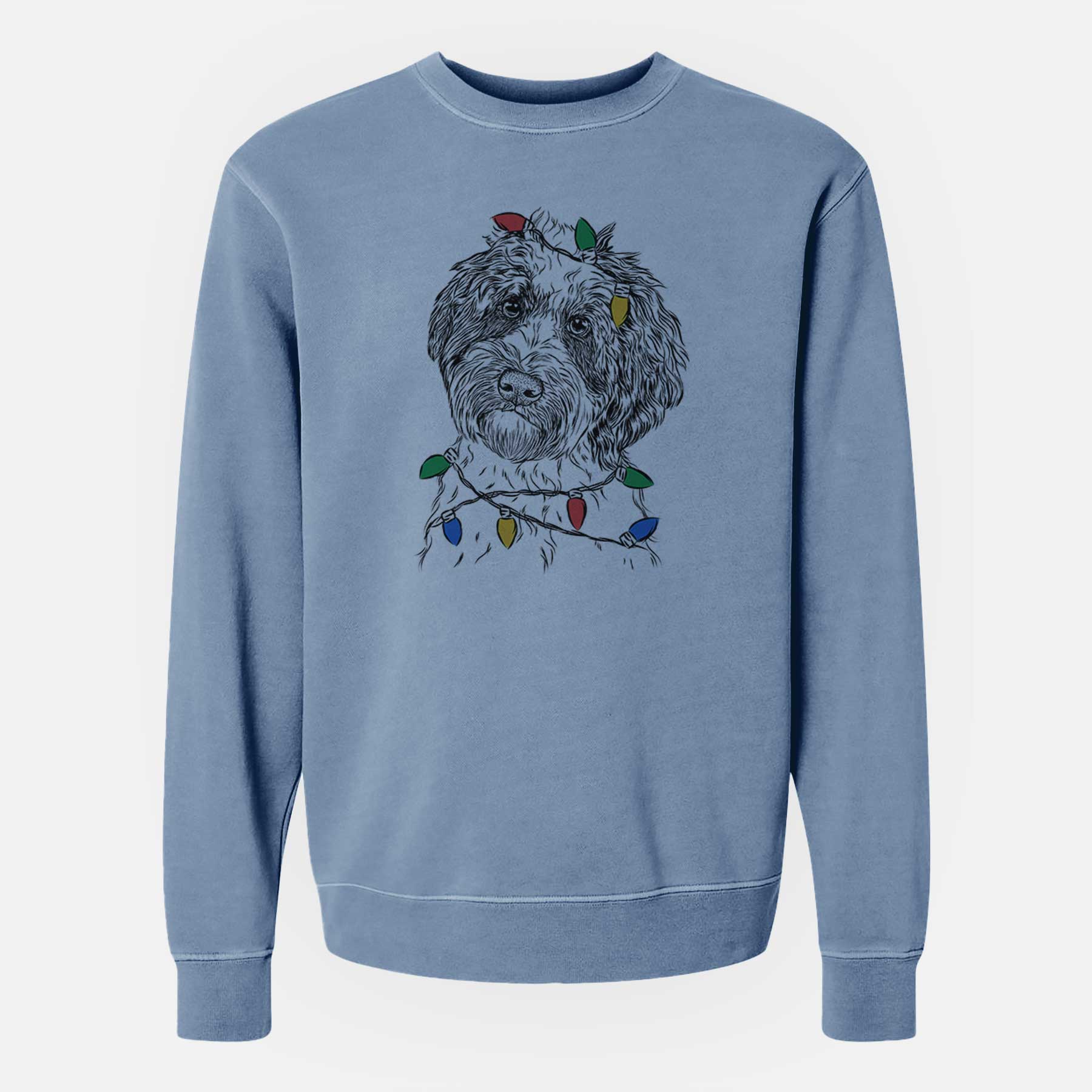 Christmas Lights Rooney the Aussiedoodle - Unisex Pigment Dyed Crew Sweatshirt