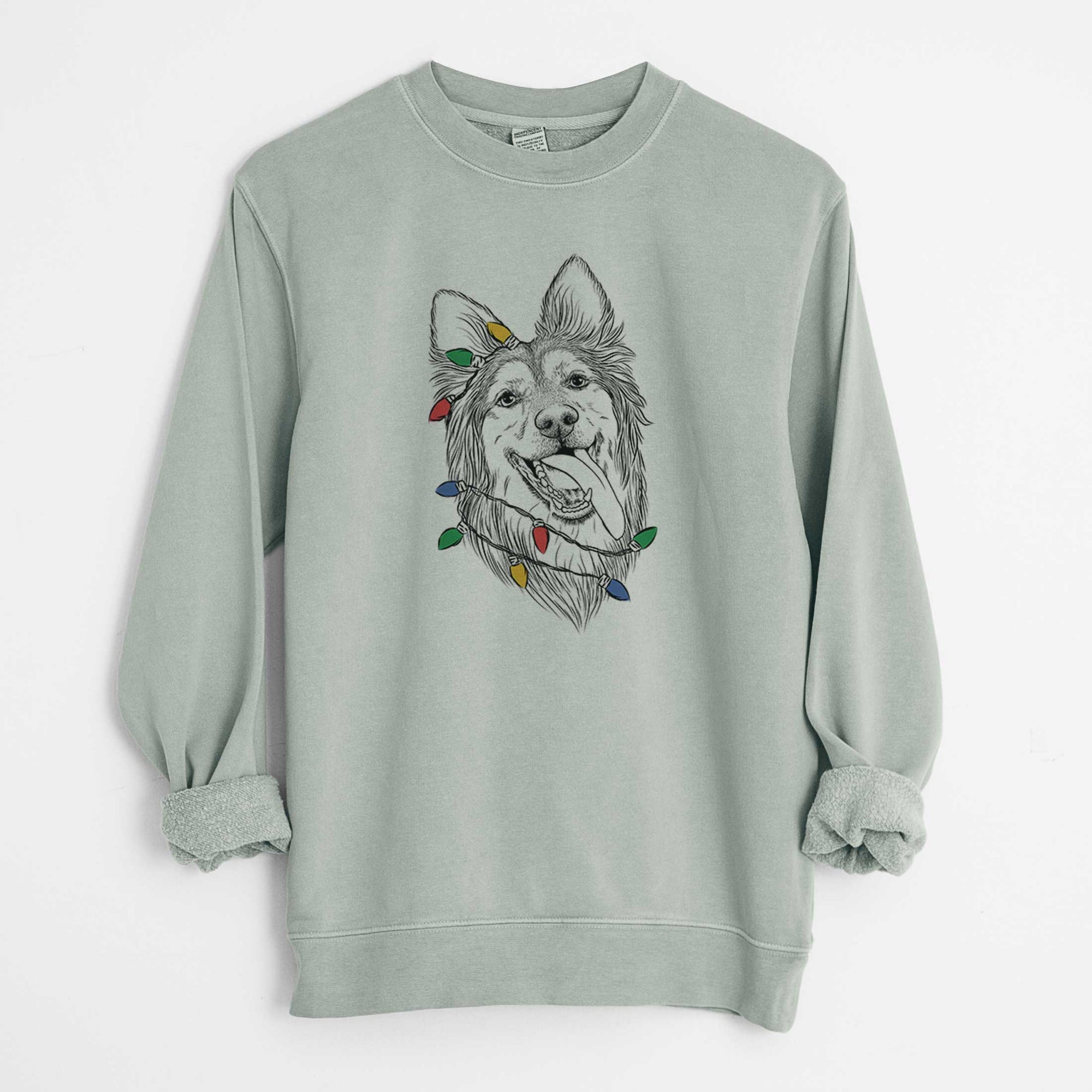 Christmas Lights Rosalie the German Shepherd Mix - Unisex Pigment Dyed Crew Sweatshirt