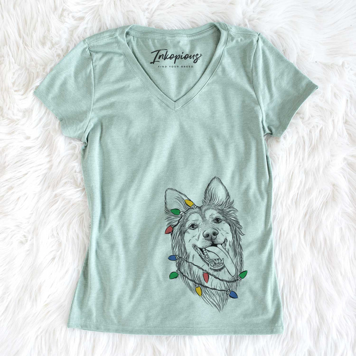 Christmas Lights Rosalie the German Shepherd Mix - Women&#39;s V-neck Shirt