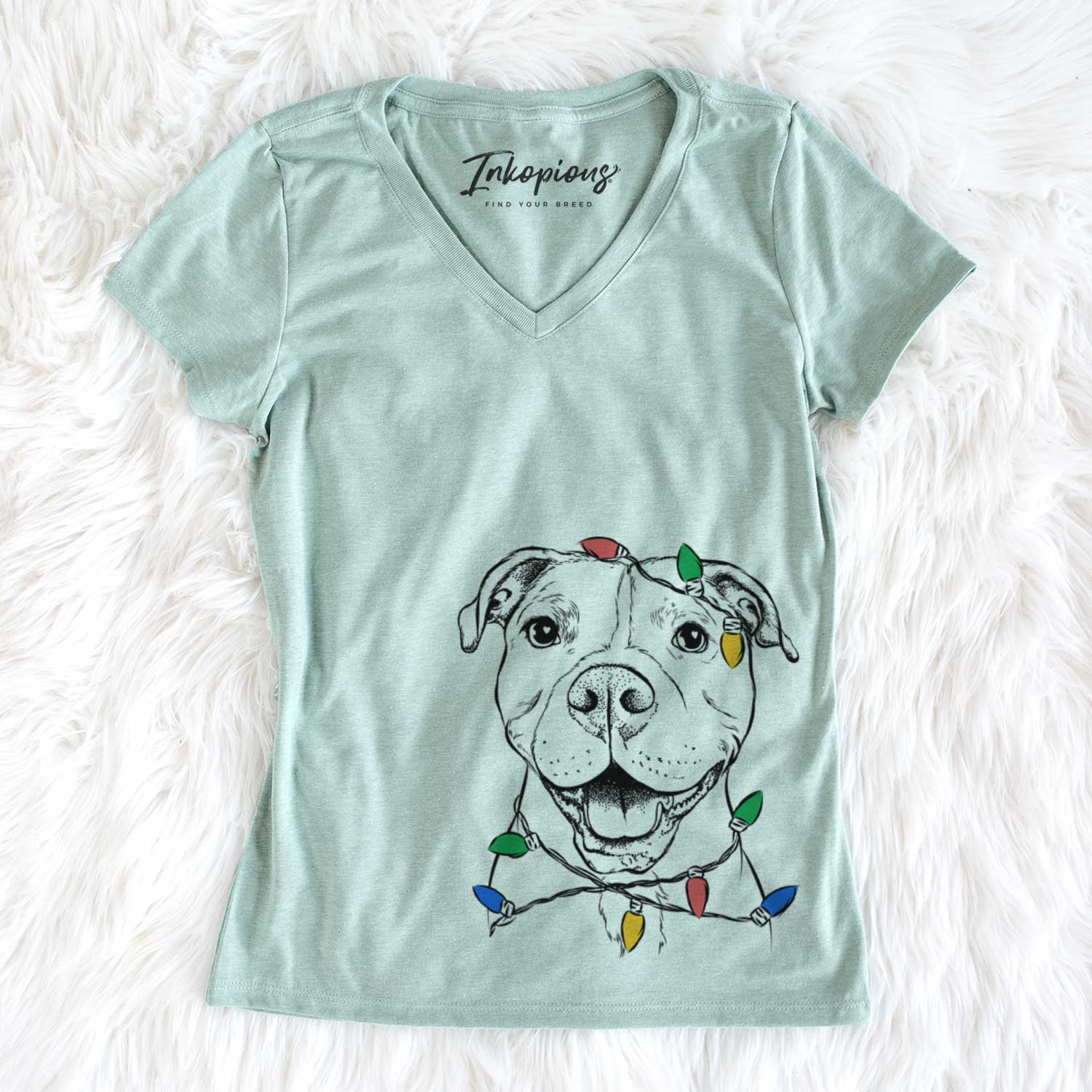 Christmas Lights Roscoe the Pitbull - Women's V-neck Shirt