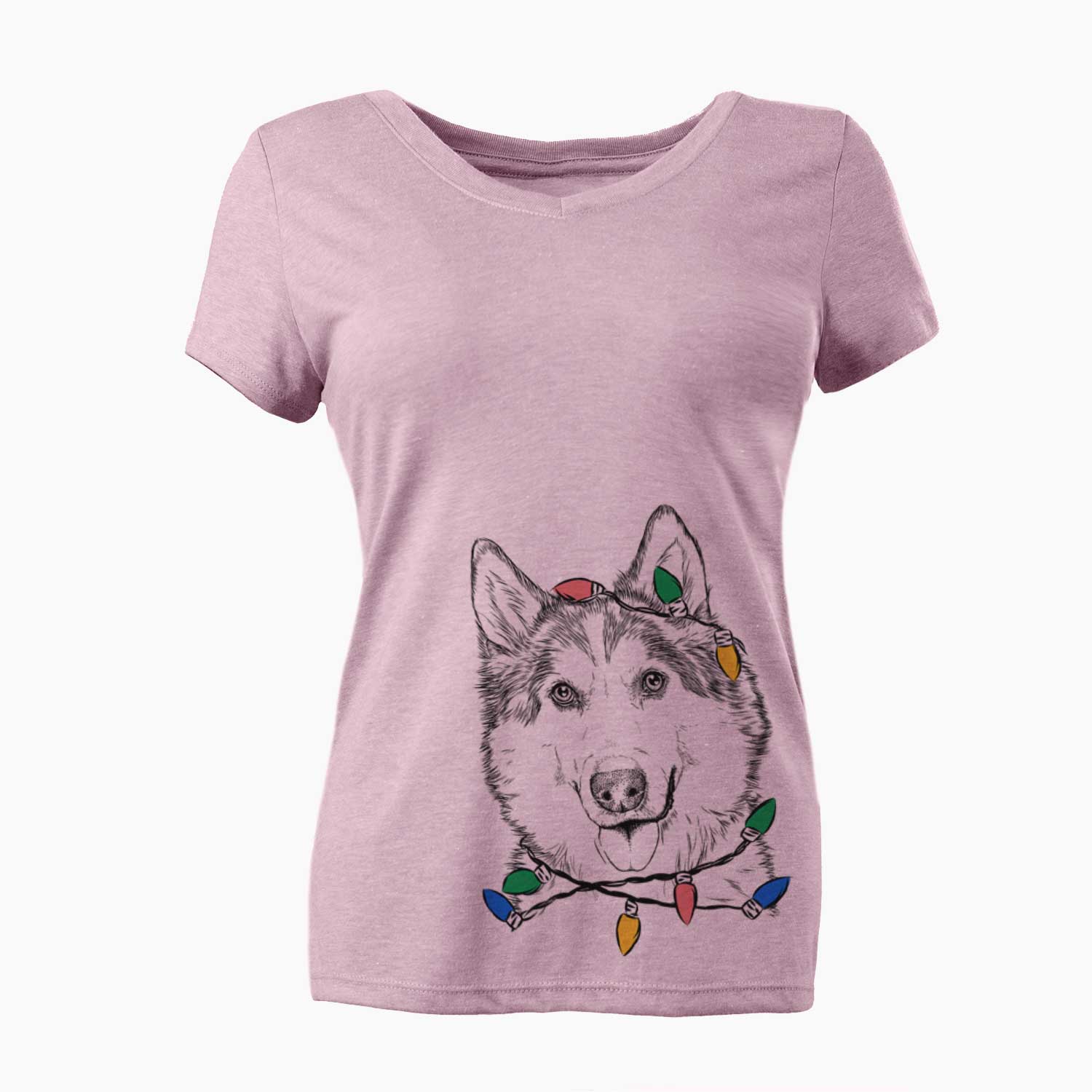Christmas Lights Roshi the Mixed Breed - Women's V-neck Shirt