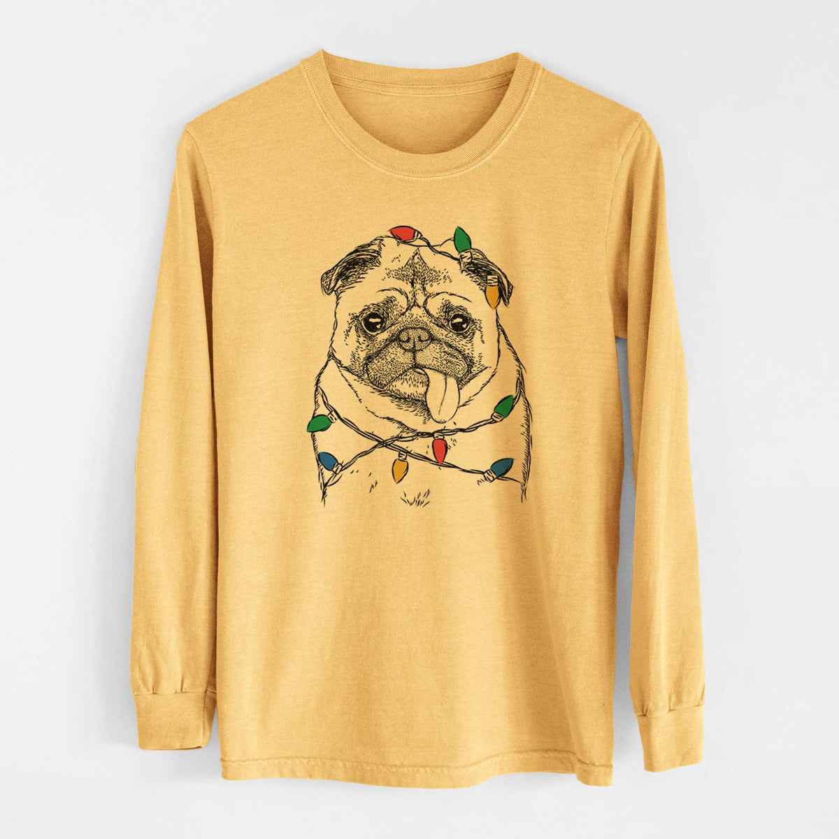 Christmas Lights Rosie the Pug - Heavyweight 100% Cotton Long Sleeve