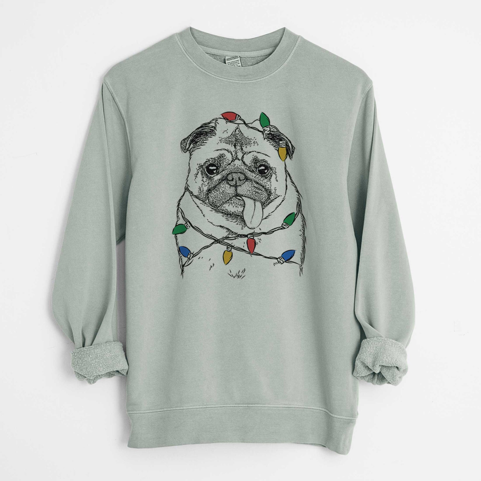 Christmas Lights Rosie the Pug - Unisex Pigment Dyed Crew Sweatshirt