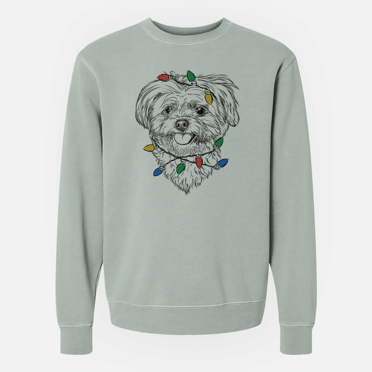 Christmas Lights Rosie the Maltipoo - Unisex Pigment Dyed Crew Sweatshirt