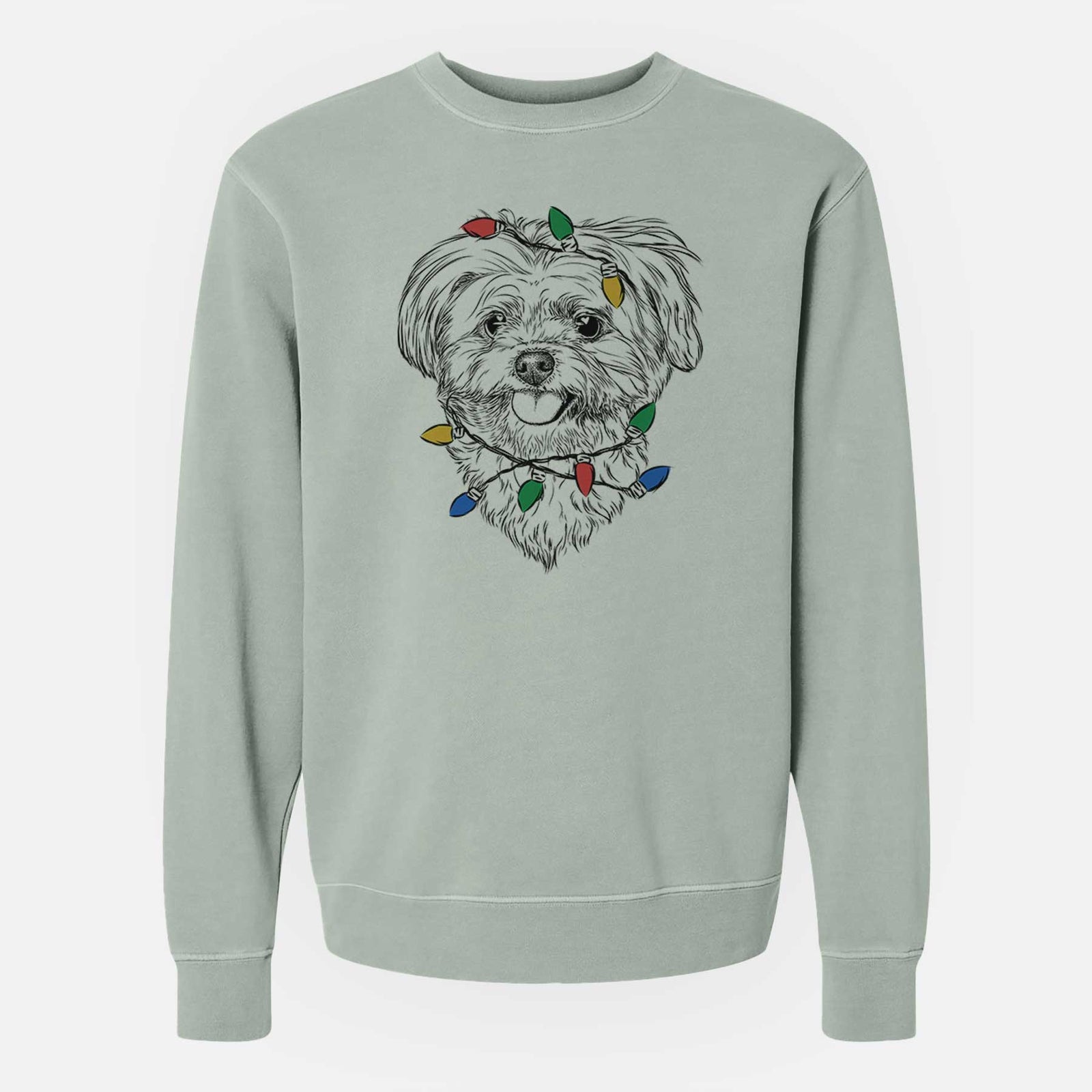 Christmas Lights Rosie the Maltipoo - Unisex Pigment Dyed Crew Sweatshirt