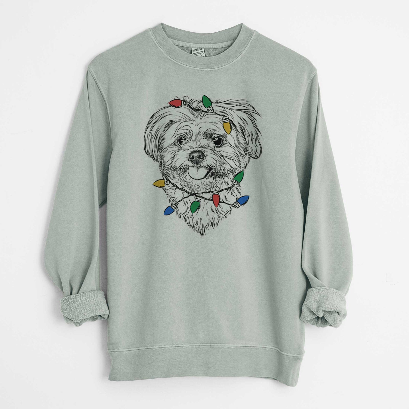 Christmas Lights Rosie the Maltipoo - Unisex Pigment Dyed Crew Sweatshirt