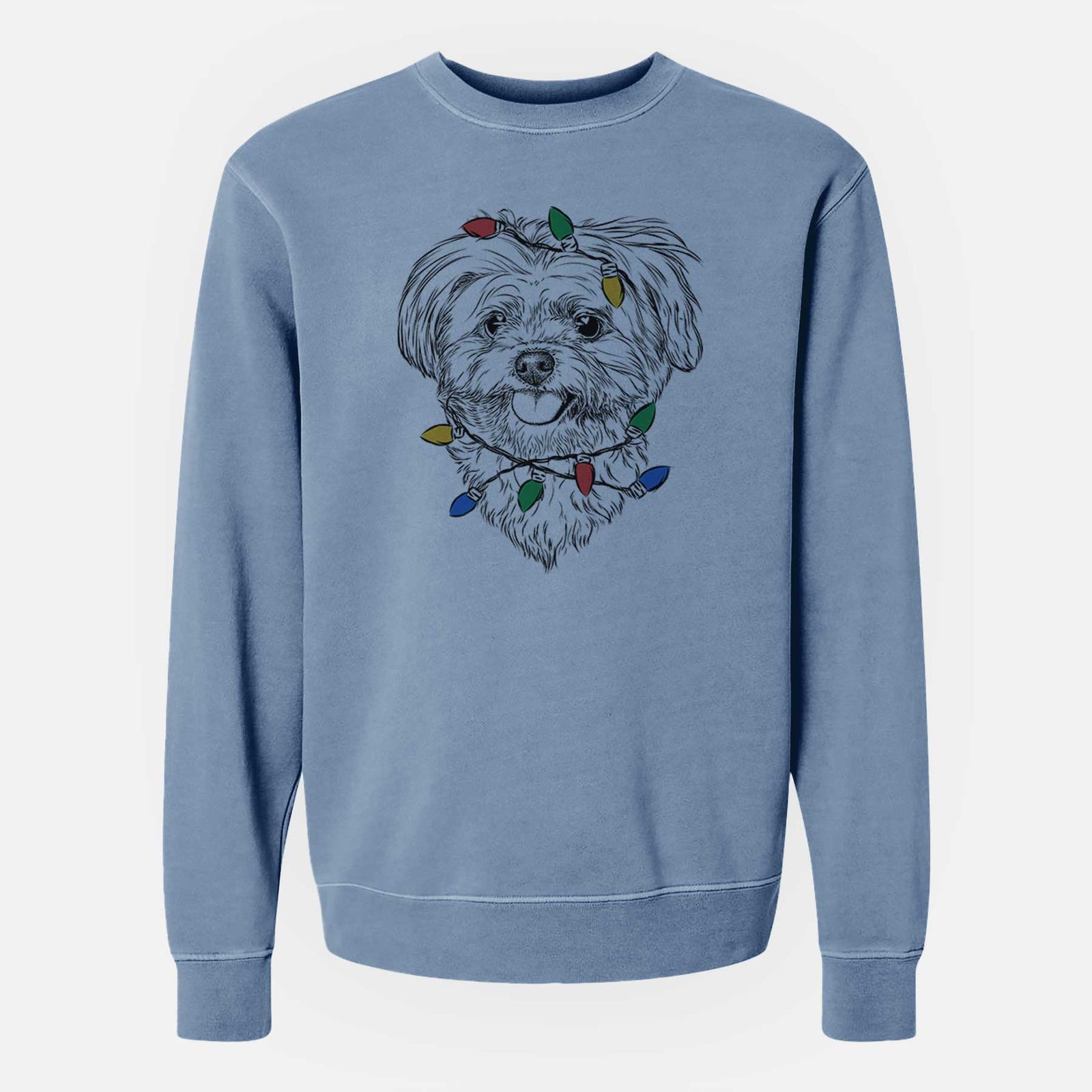 Christmas Lights Rosie the Maltipoo - Unisex Pigment Dyed Crew Sweatshirt