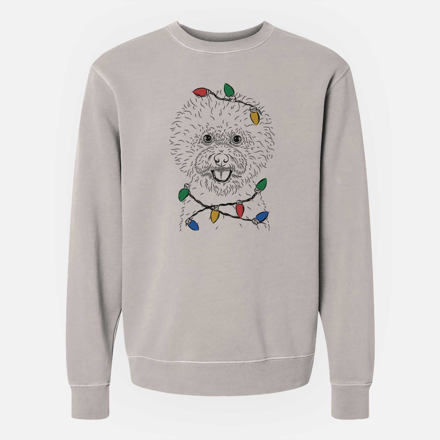 Christmas Lights Ross the Bichon Frise - Unisex Pigment Dyed Crew Sweatshirt