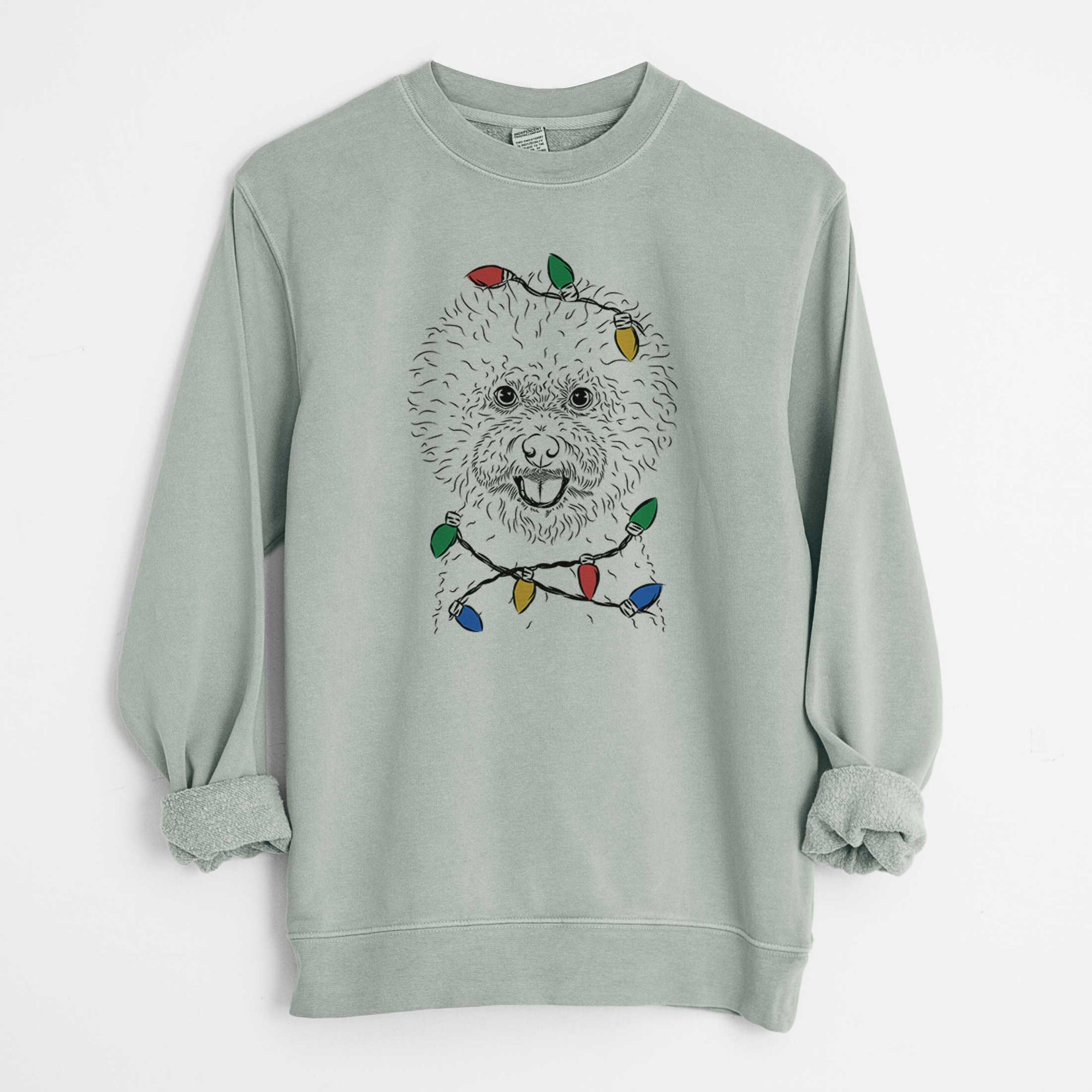 Christmas Lights Ross the Bichon Frise - Unisex Pigment Dyed Crew Sweatshirt