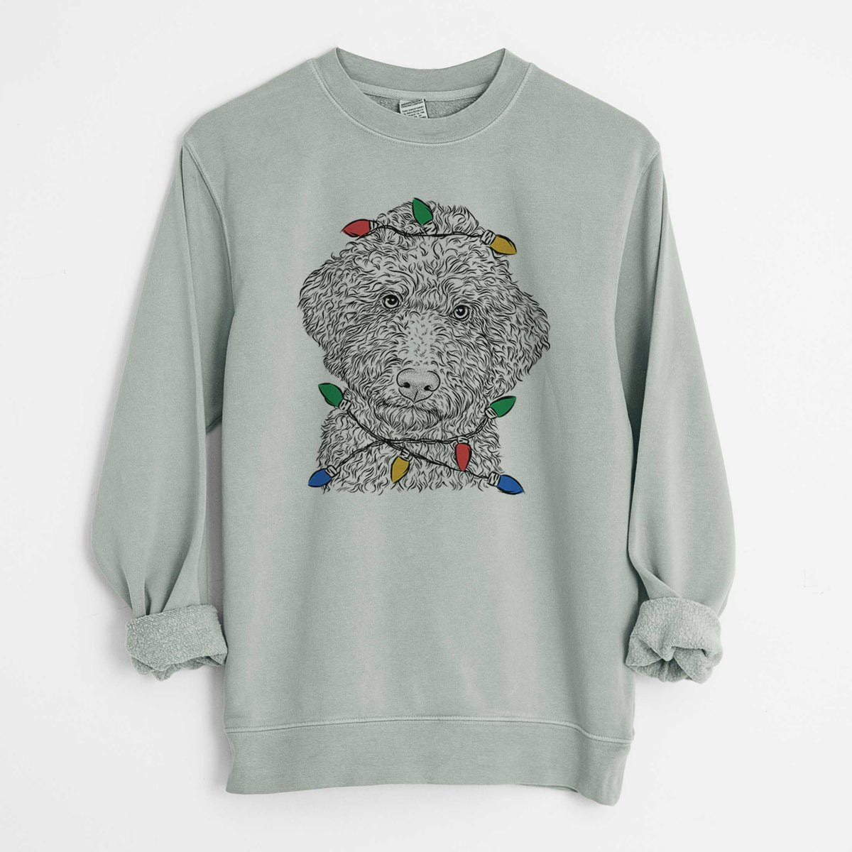 Christmas Lights Ross the Lagotto Romagnolo - Unisex Pigment Dyed Crew Sweatshirt