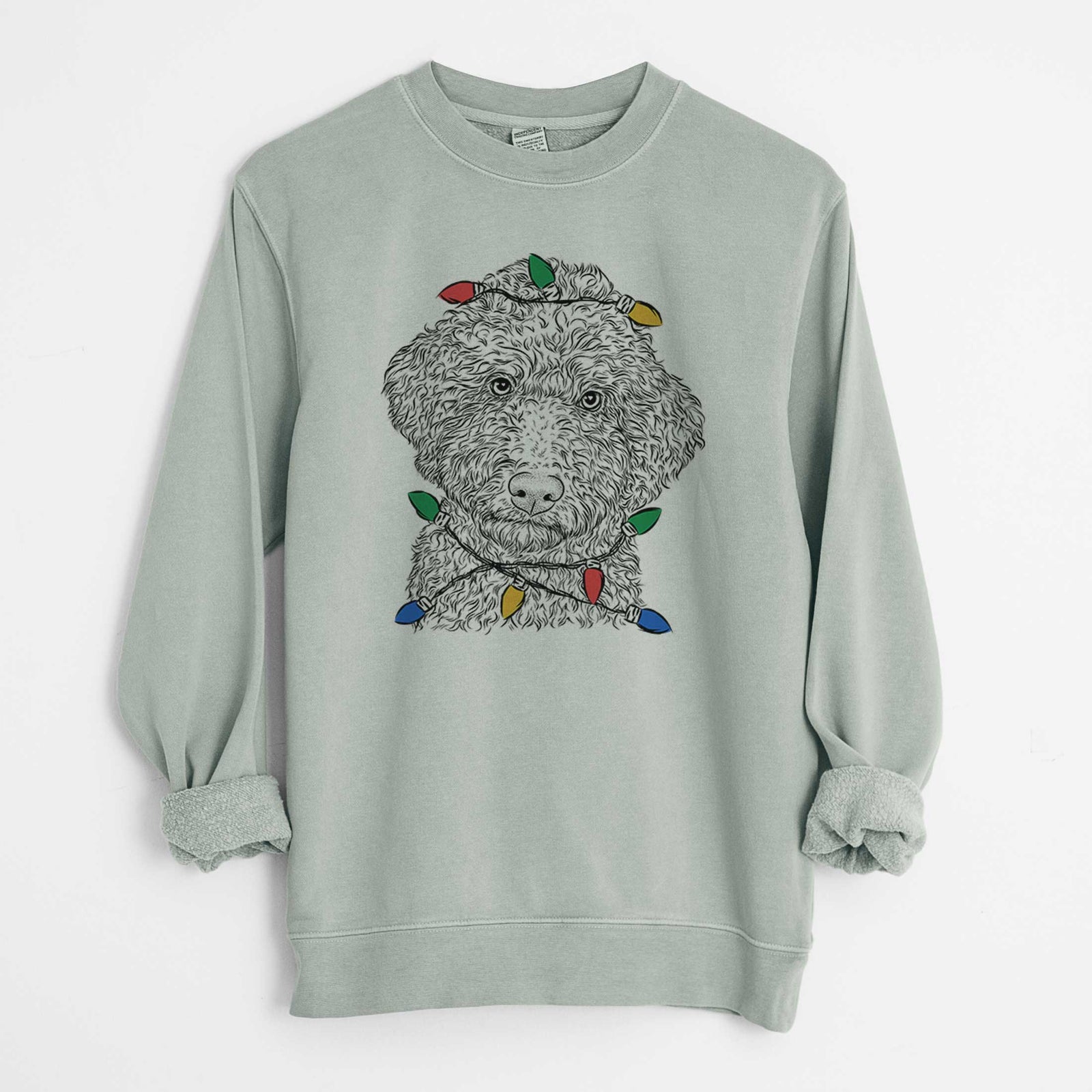 Christmas Lights Ross the Lagotto Romagnolo - Unisex Pigment Dyed Crew Sweatshirt