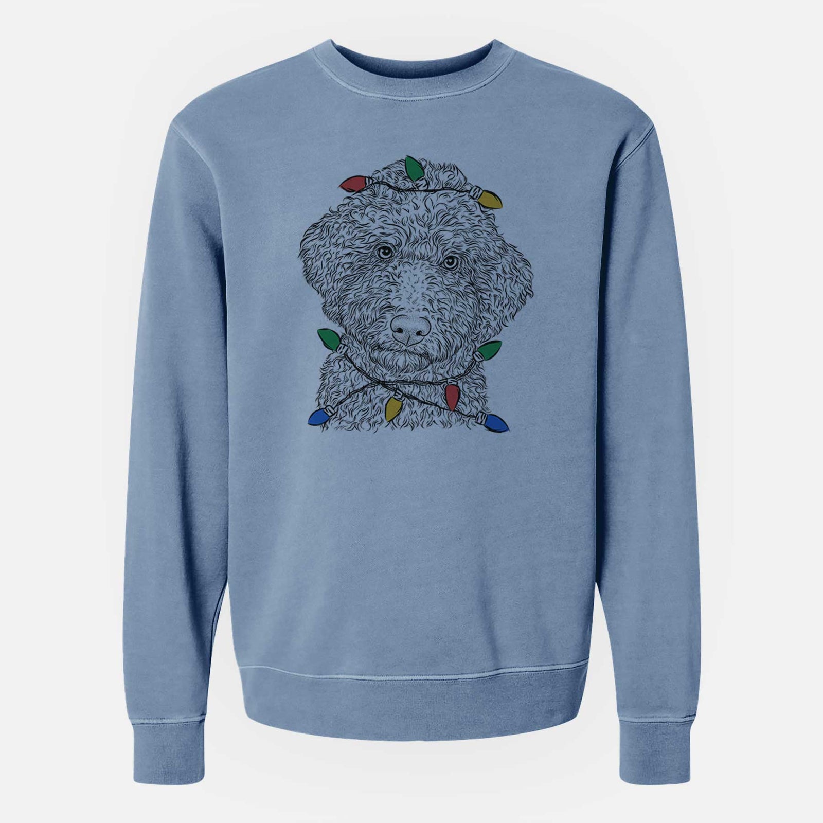 Christmas Lights Ross the Lagotto Romagnolo - Unisex Pigment Dyed Crew Sweatshirt