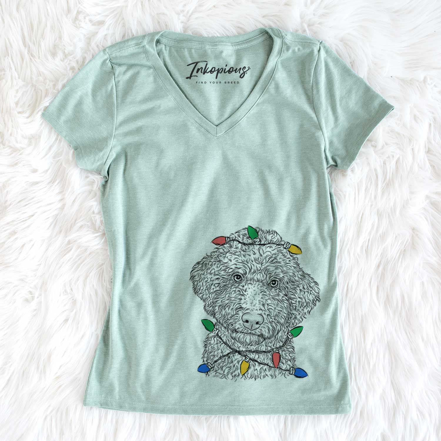 Christmas Lights Ross the Lagotto Romagnolo - Women's V-neck Shirt