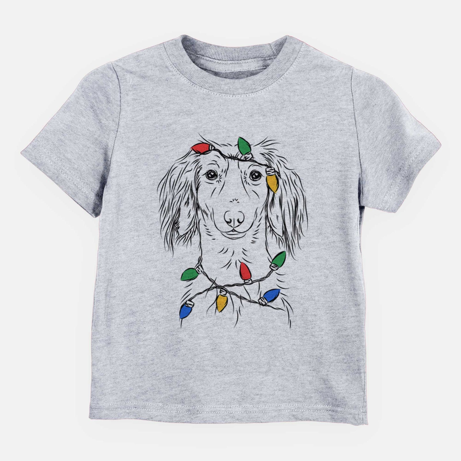 Christmas Lights Roux the Long Haired Dachshund - Kids/Youth/Toddler Shirt