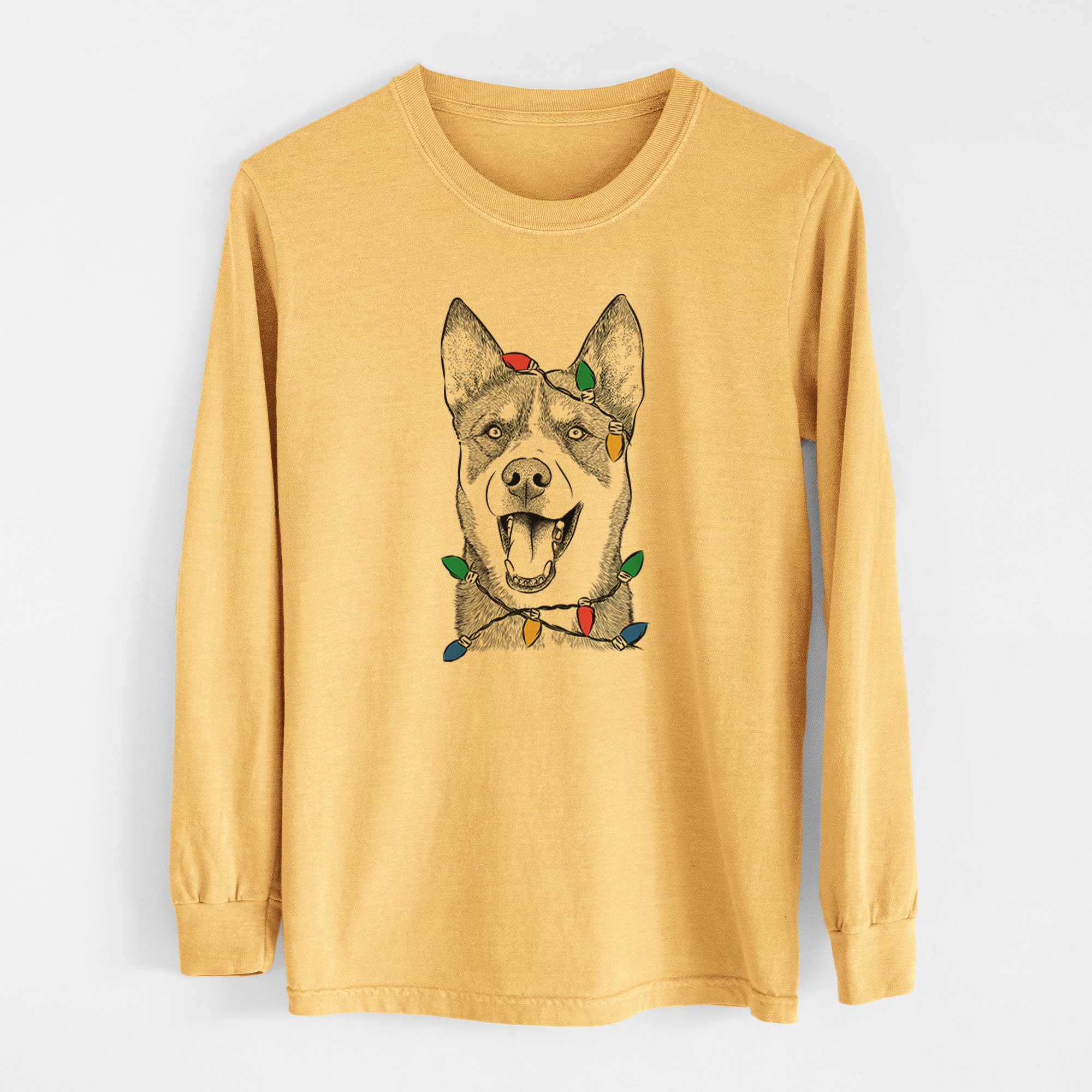 Christmas Lights Roux the Siberian Husky - Heavyweight 100% Cotton Long Sleeve