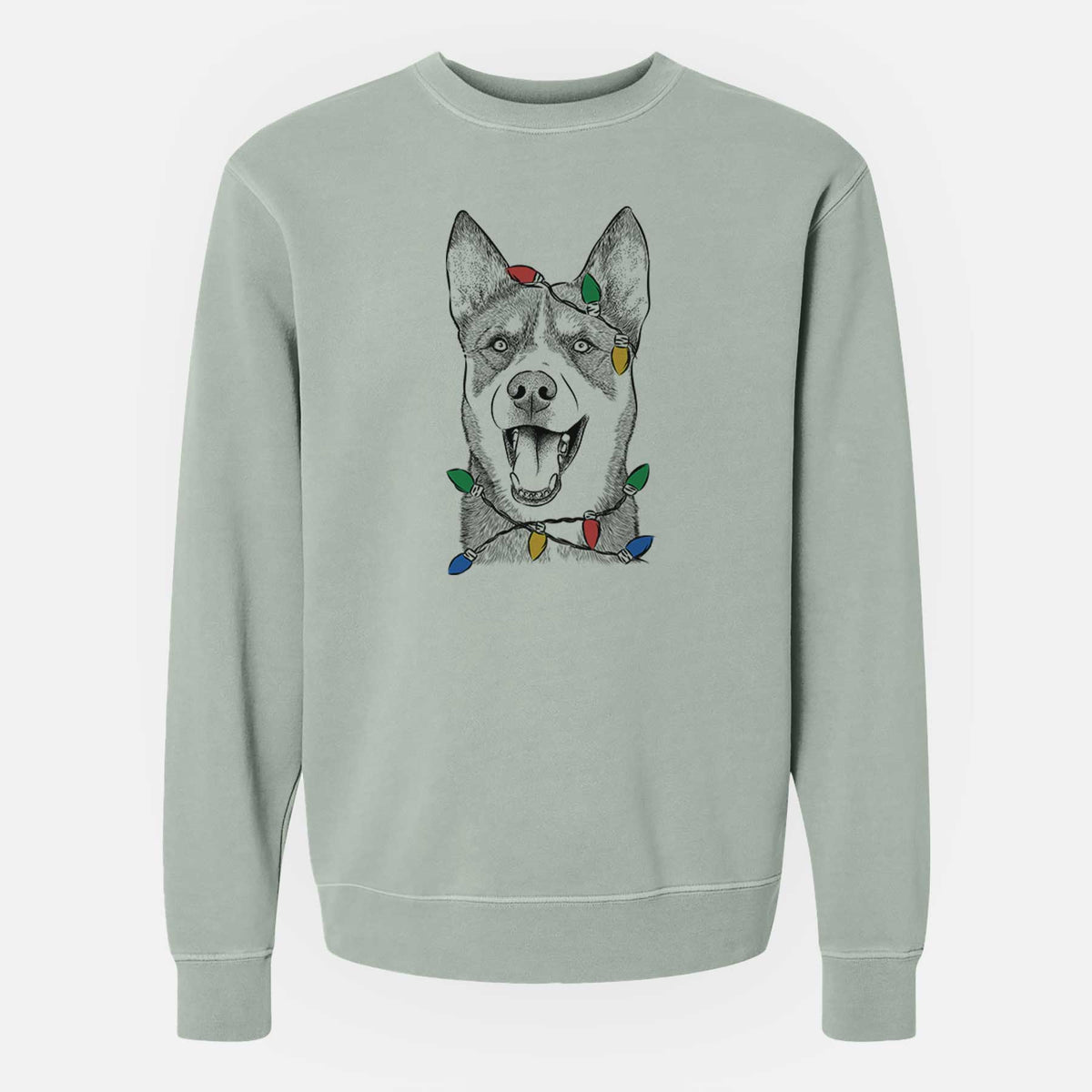 Christmas Lights Roux the Siberian Husky - Unisex Pigment Dyed Crew Sweatshirt