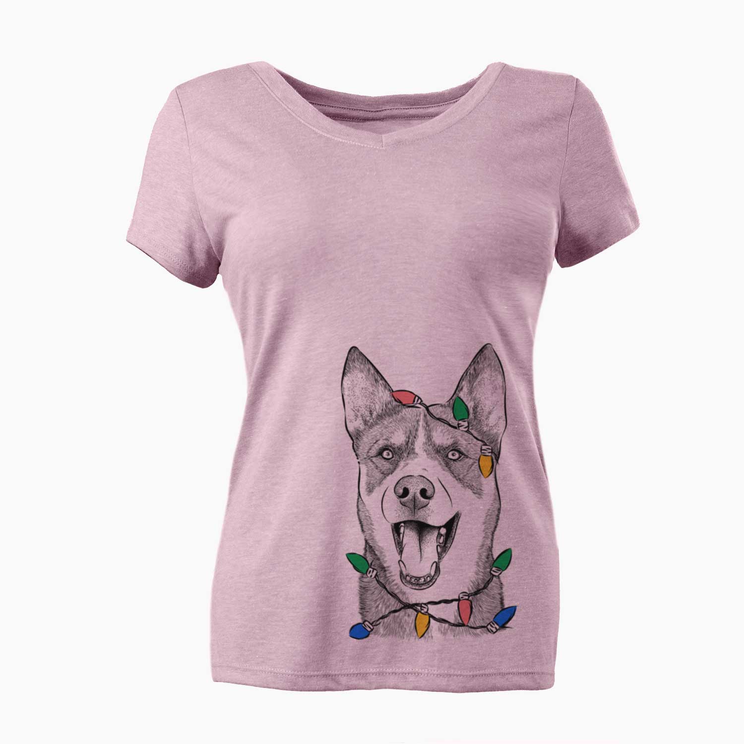 Christmas Lights Roux the Siberian Husky - Women's V-neck Shirt