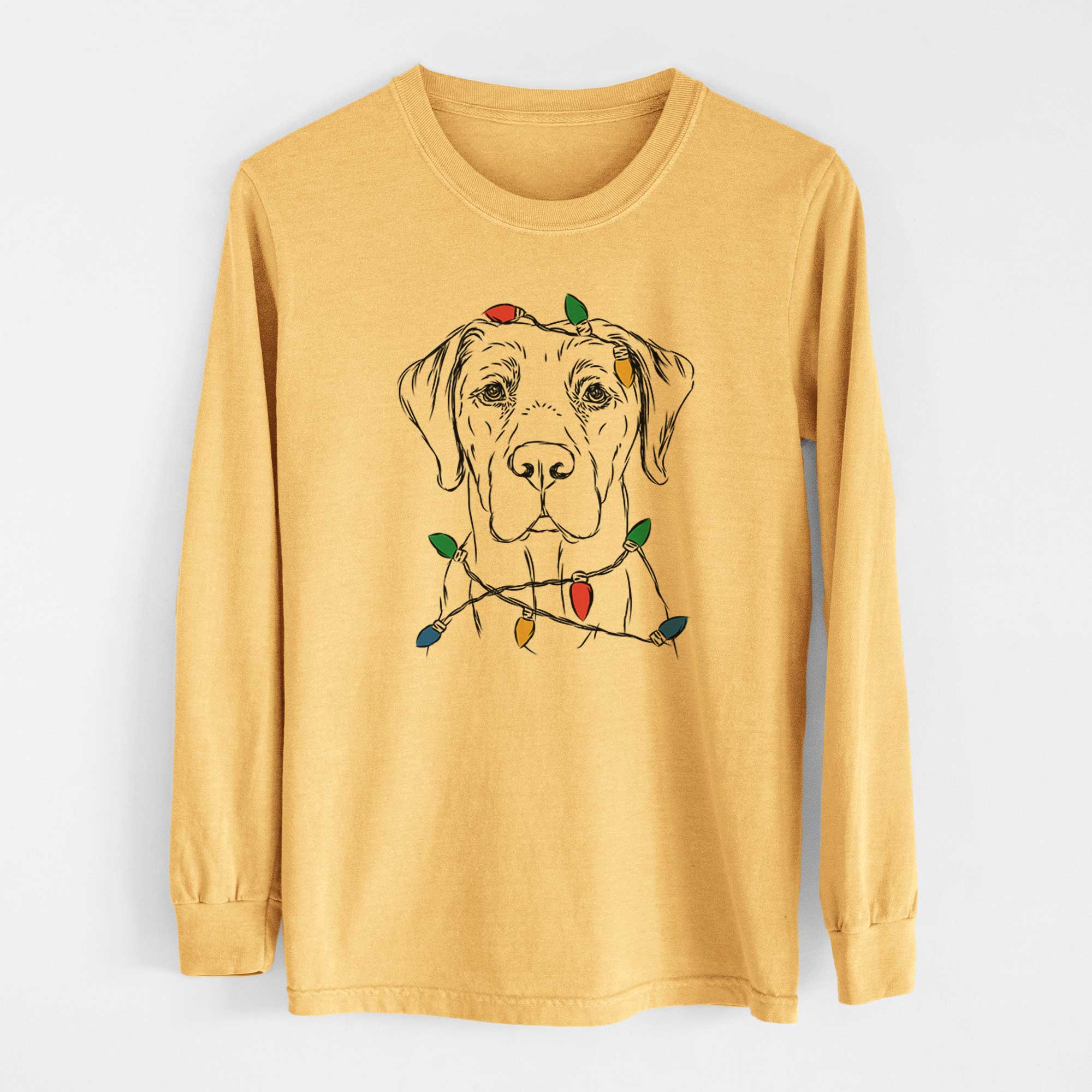 Christmas Lights Rowdy the Labrador Retriever - Heavyweight 100% Cotton Long Sleeve