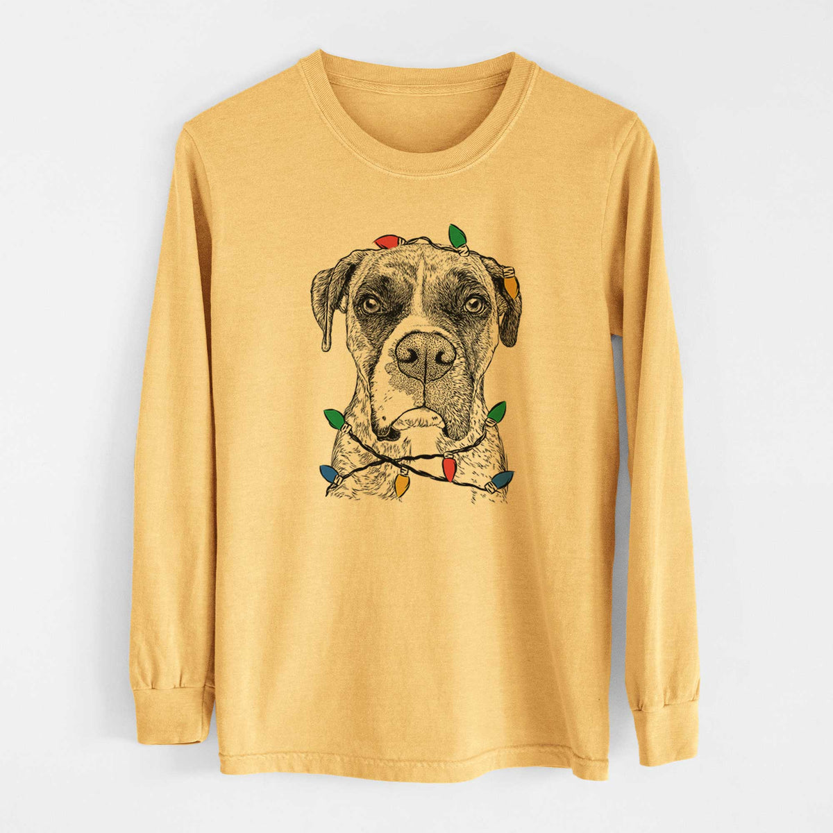 Christmas Lights Rowdy Rex the Boxer - Heavyweight 100% Cotton Long Sleeve