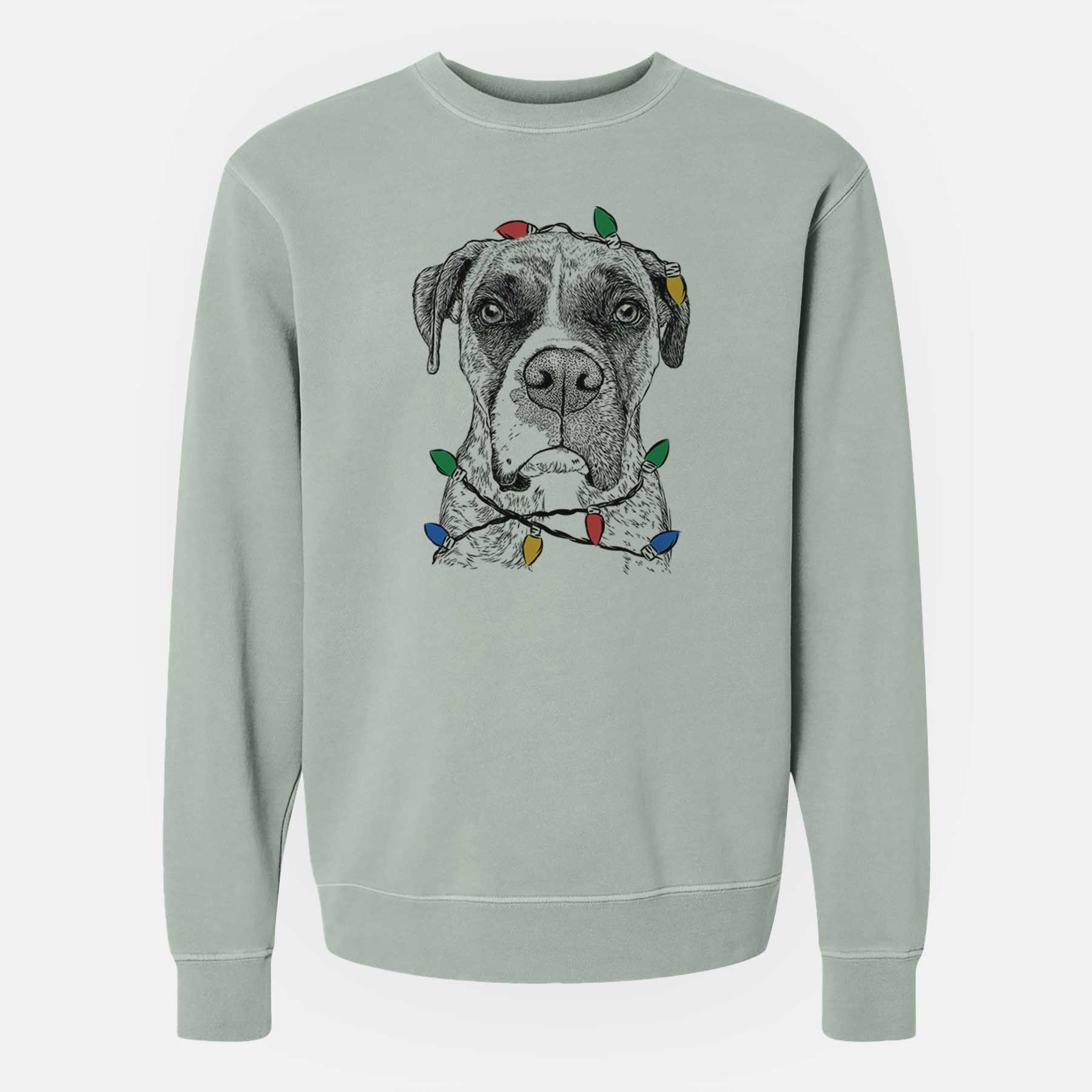 Christmas Lights Rowdy Rex the Boxer - Unisex Pigment Dyed Crew Sweatshirt