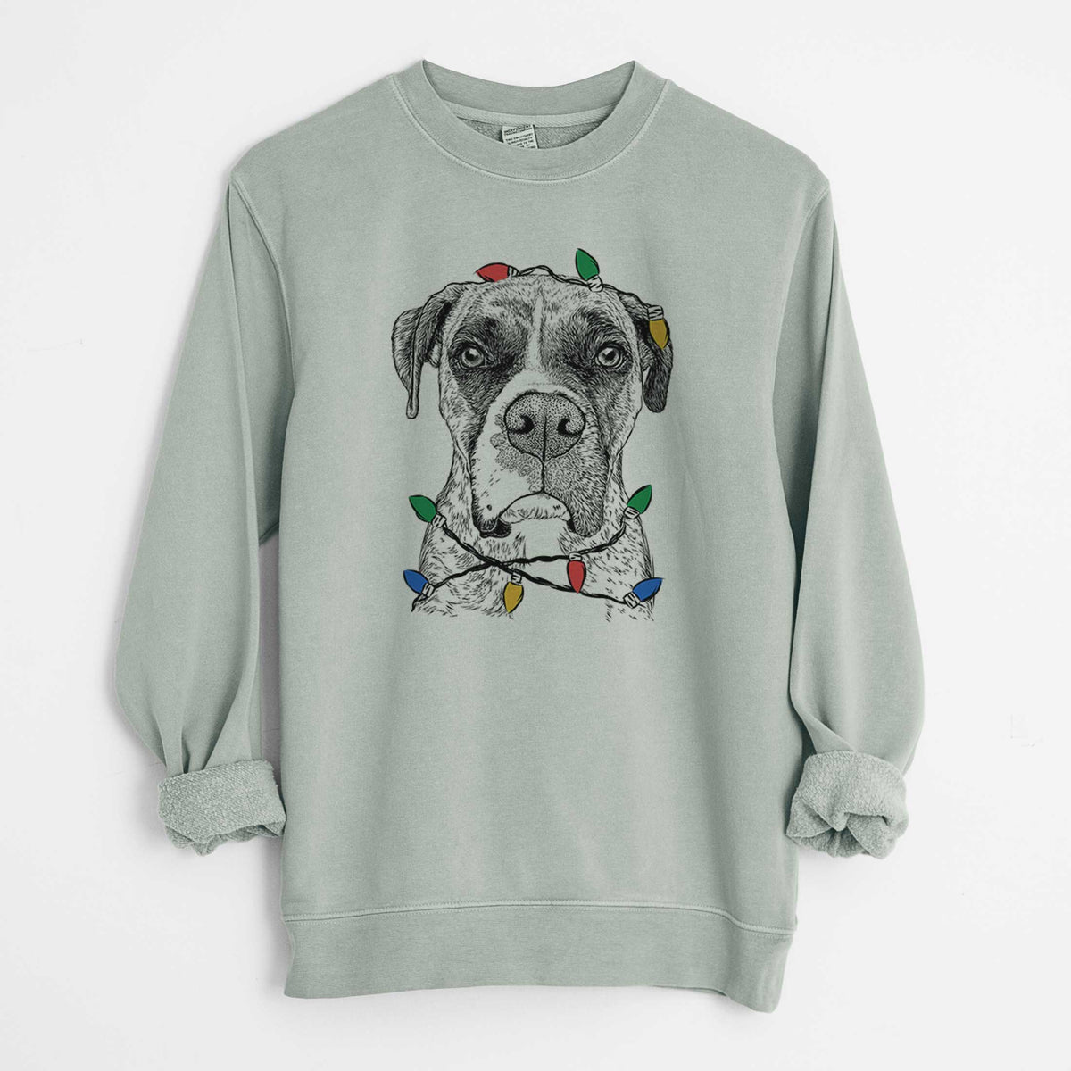 Christmas Lights Rowdy Rex the Boxer - Unisex Pigment Dyed Crew Sweatshirt