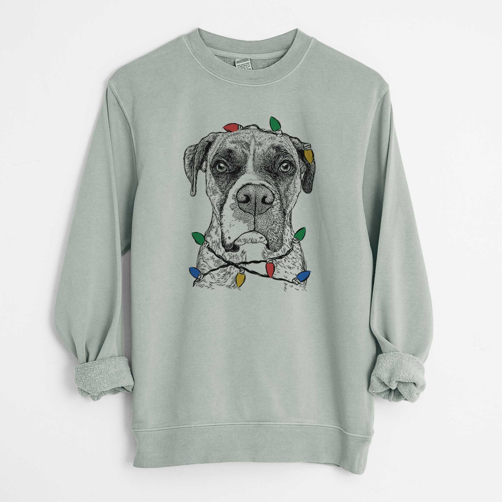 Christmas Lights Rowdy Rex the Boxer - Unisex Pigment Dyed Crew Sweatshirt