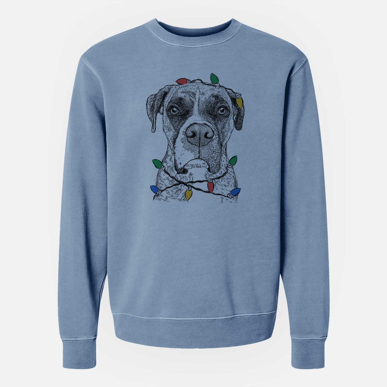 Christmas Lights Rowdy Rex the Boxer - Unisex Pigment Dyed Crew Sweatshirt