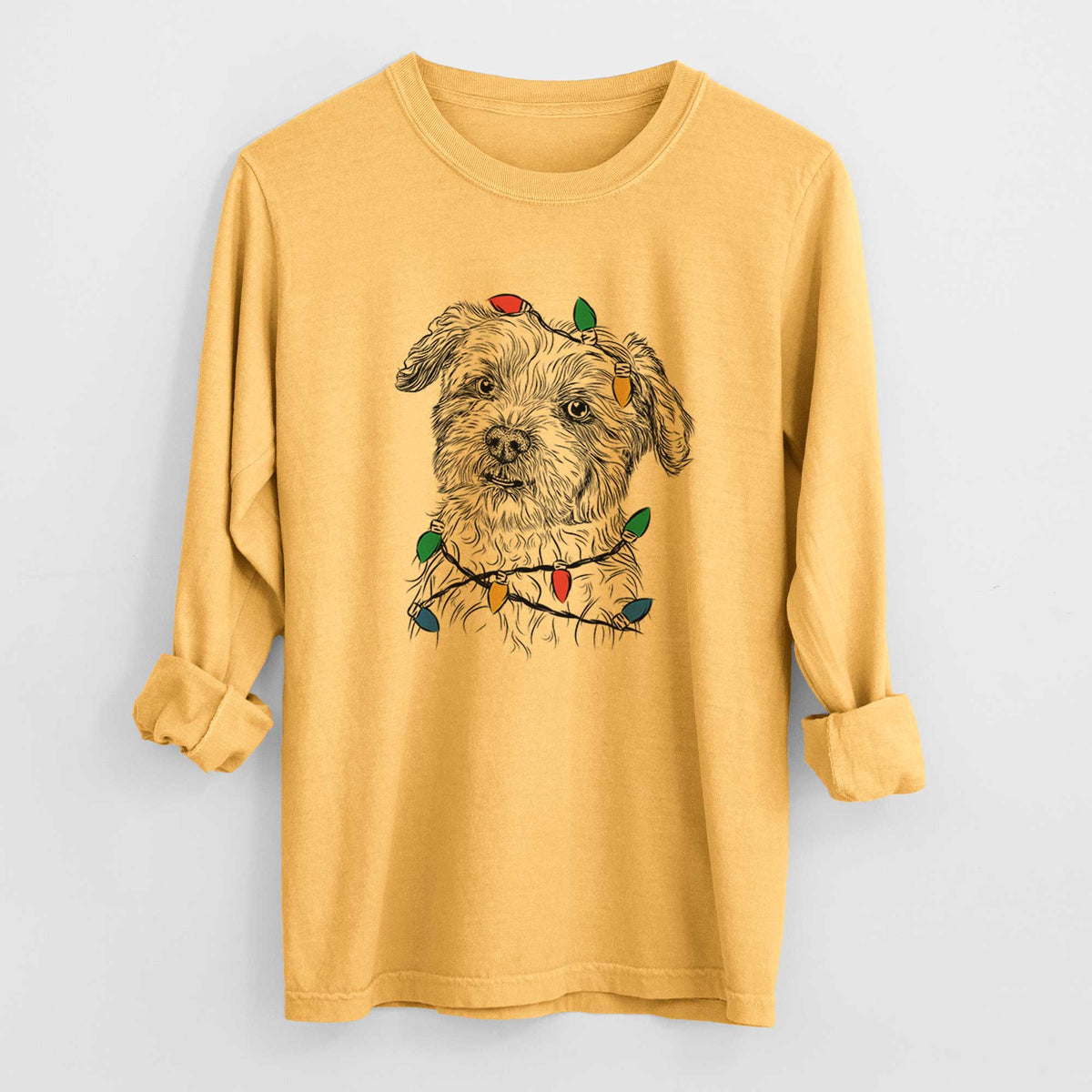 Christmas Lights Roxie the Schnauzer Shih Tzu Mix - Heavyweight 100% Cotton Long Sleeve