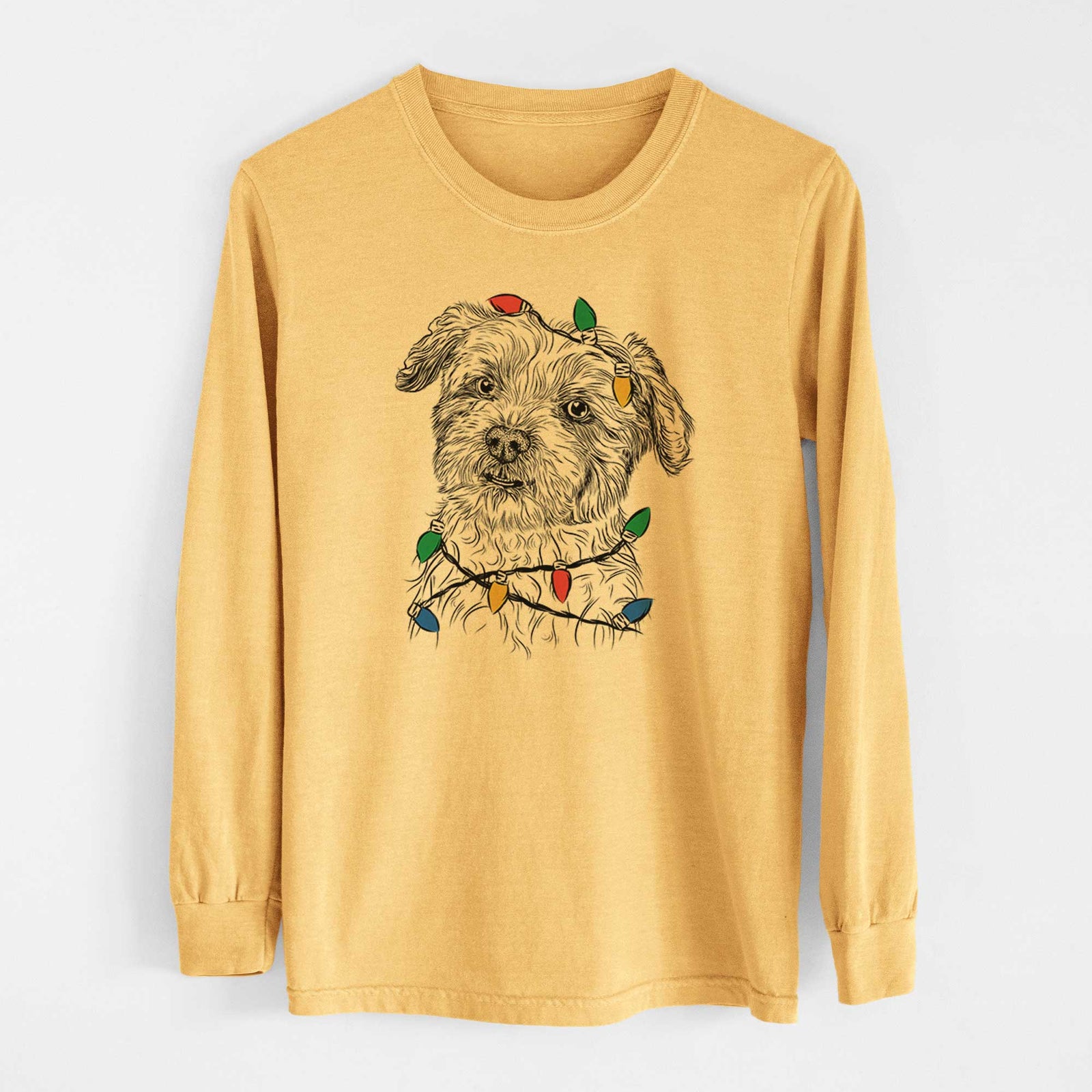Christmas Lights Roxie the Schnauzer Shih Tzu Mix - Heavyweight 100% Cotton Long Sleeve