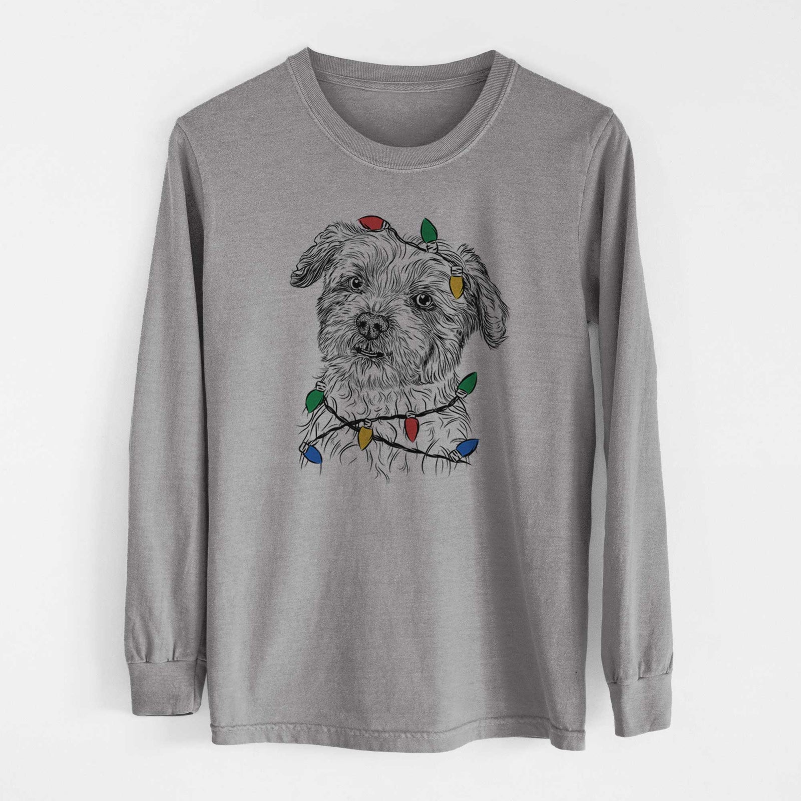 Christmas Lights Roxie the Schnauzer Shih Tzu Mix - Heavyweight 100% Cotton Long Sleeve