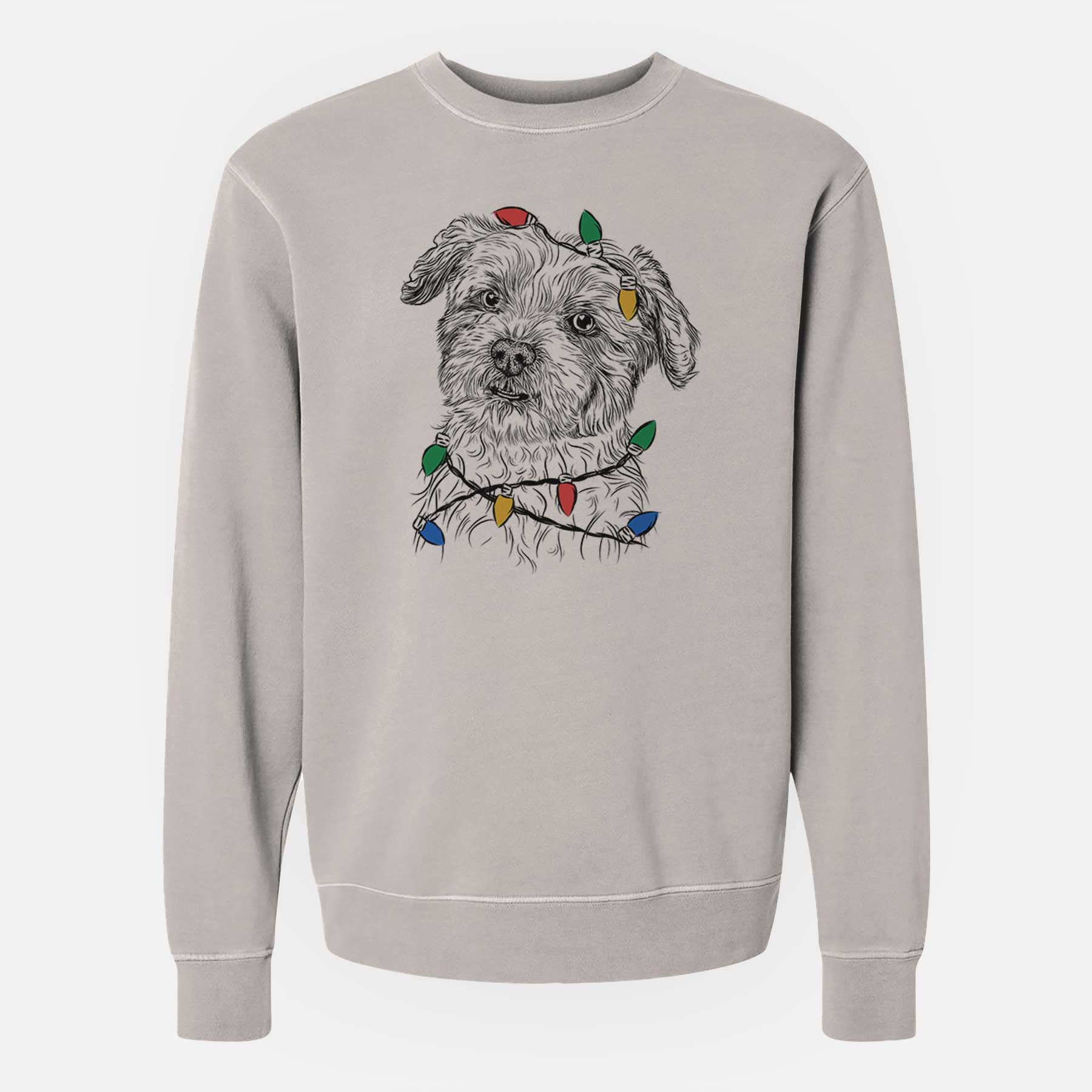 Christmas Lights Roxie the Schnauzer Shih Tzu Mix - Unisex Pigment Dyed Crew Sweatshirt