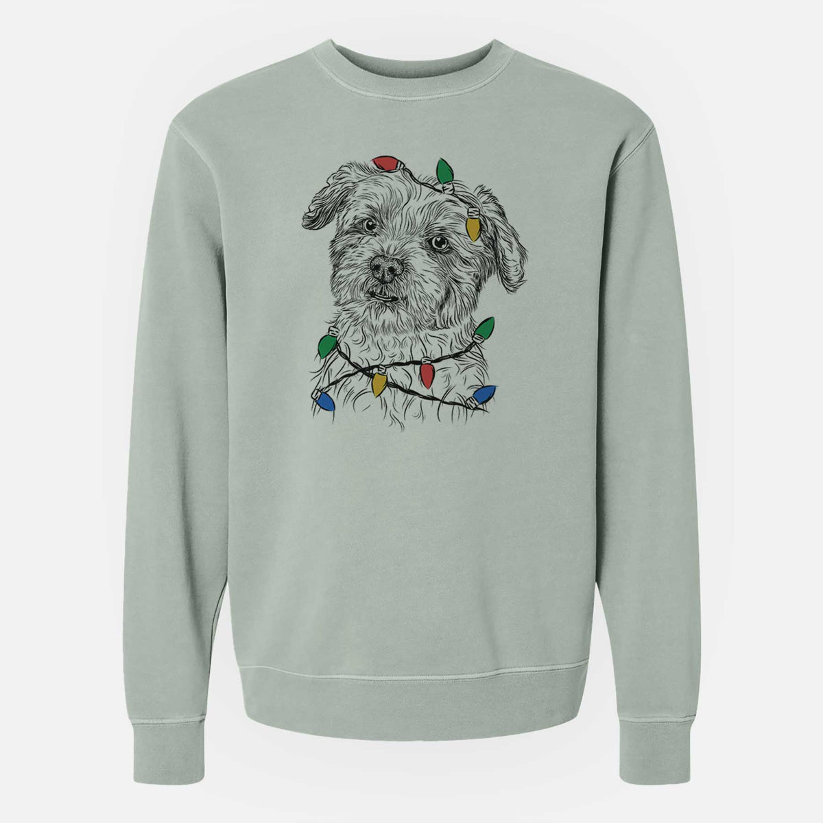 Christmas Lights Roxie the Schnauzer Shih Tzu Mix - Unisex Pigment Dyed Crew Sweatshirt