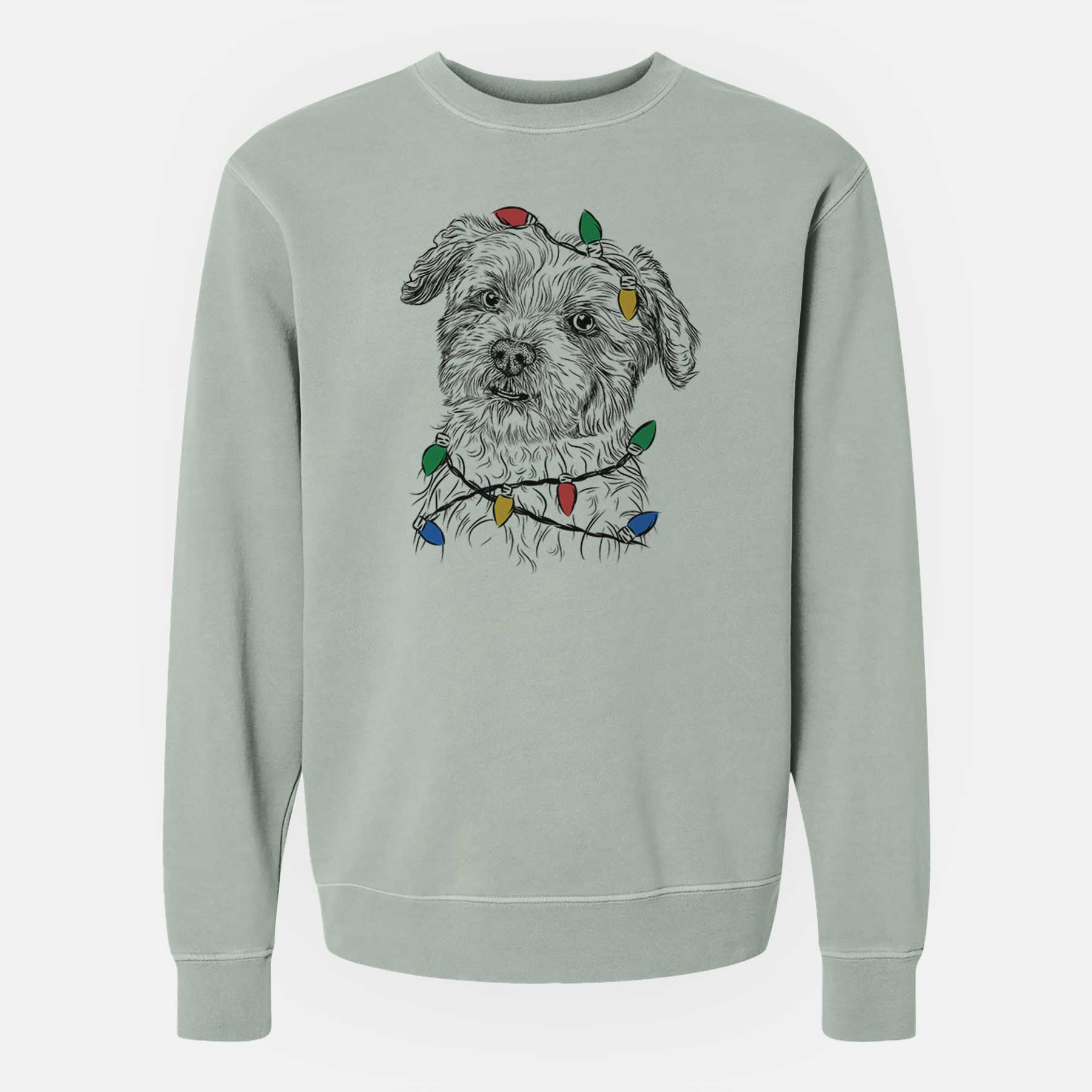 Christmas Lights Roxie the Schnauzer Shih Tzu Mix - Unisex Pigment Dyed Crew Sweatshirt
