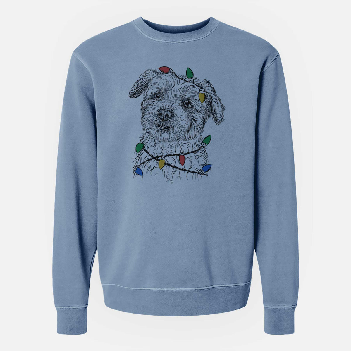 Christmas Lights Roxie the Schnauzer Shih Tzu Mix - Unisex Pigment Dyed Crew Sweatshirt
