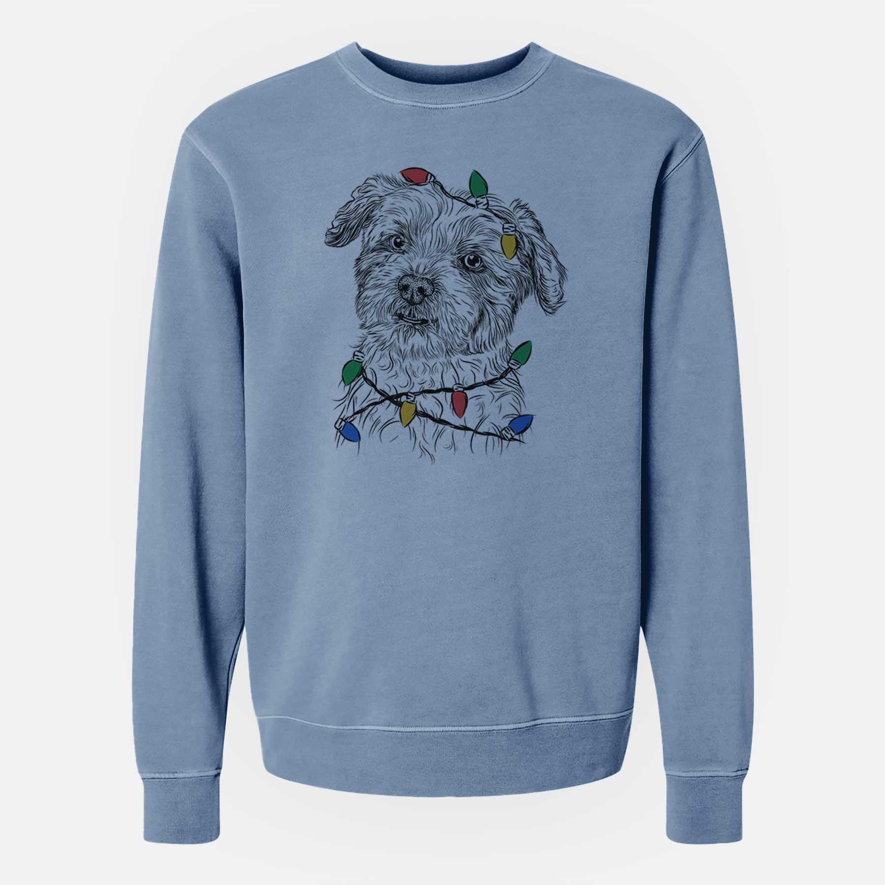 Christmas Lights Roxie the Schnauzer Shih Tzu Mix - Unisex Pigment Dyed Crew Sweatshirt