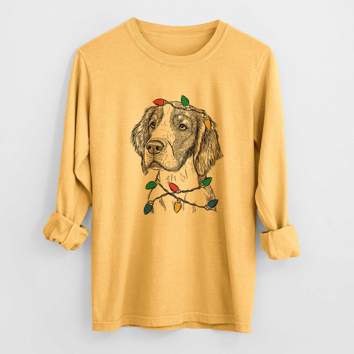 Christmas Lights Roxy the Welsh Springer Spaniel - Heavyweight 100% Cotton Long Sleeve