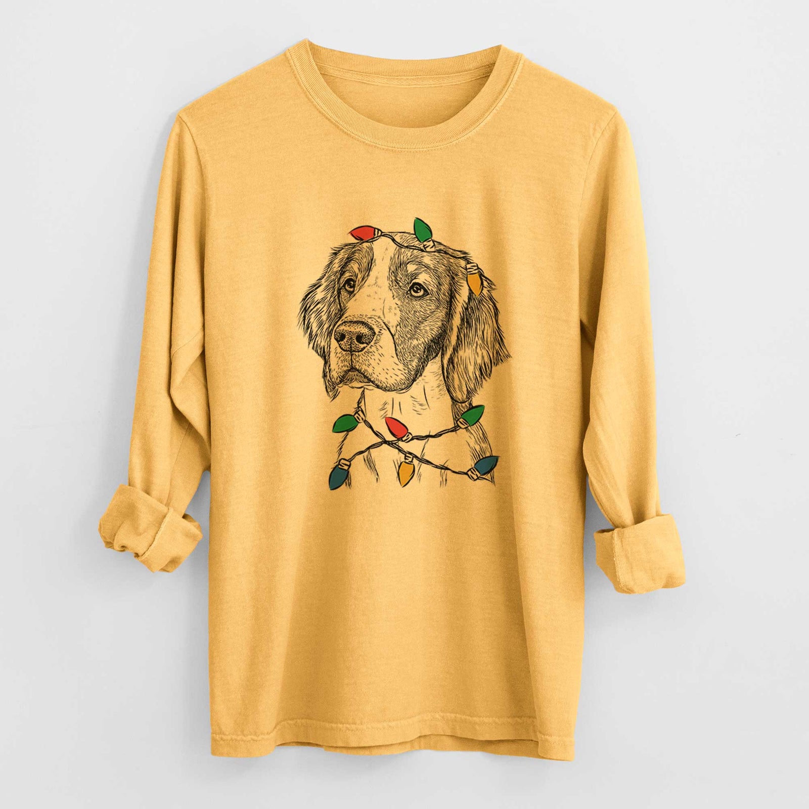 Christmas Lights Roxy the Welsh Springer Spaniel - Heavyweight 100% Cotton Long Sleeve
