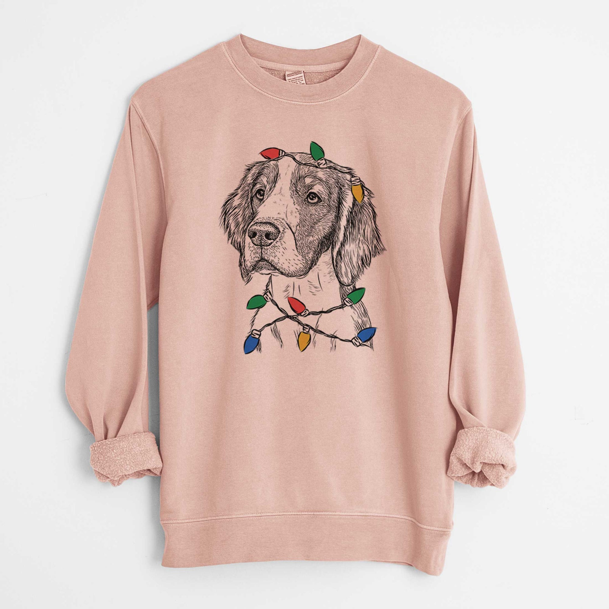 Christmas Lights Roxy the Welsh Springer Spaniel - Unisex Pigment Dyed Crew Sweatshirt