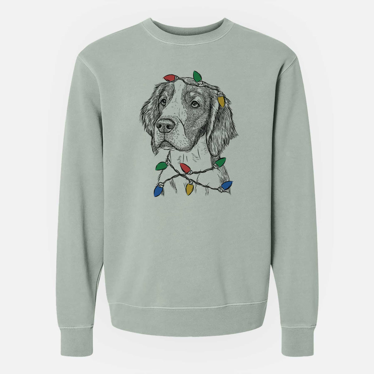 Christmas Lights Roxy the Welsh Springer Spaniel - Unisex Pigment Dyed Crew Sweatshirt