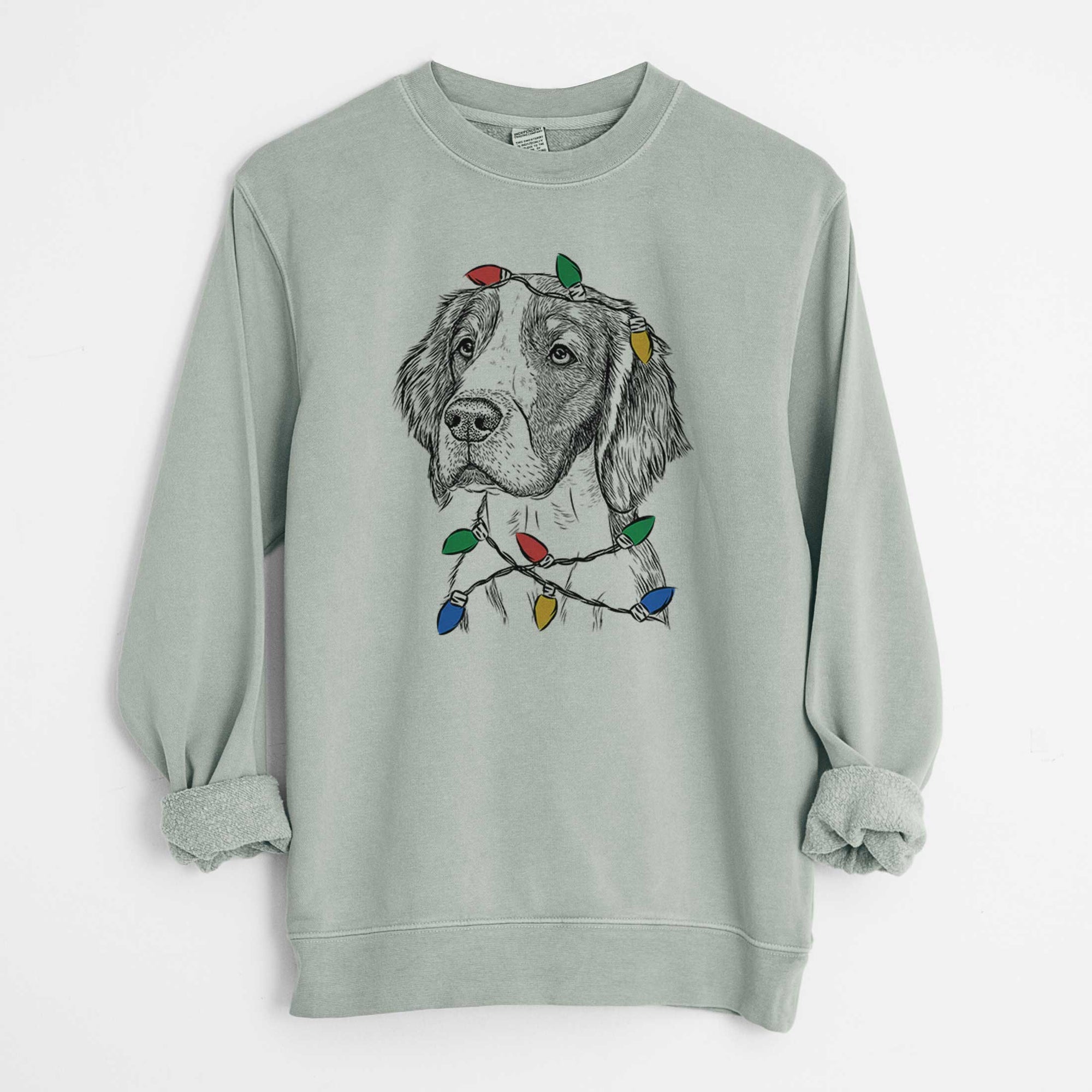 Christmas Lights Roxy the Welsh Springer Spaniel - Unisex Pigment Dyed Crew Sweatshirt