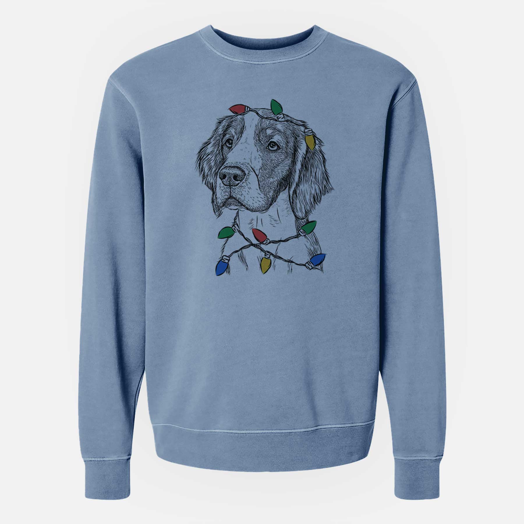 Christmas Lights Roxy the Welsh Springer Spaniel - Unisex Pigment Dyed Crew Sweatshirt